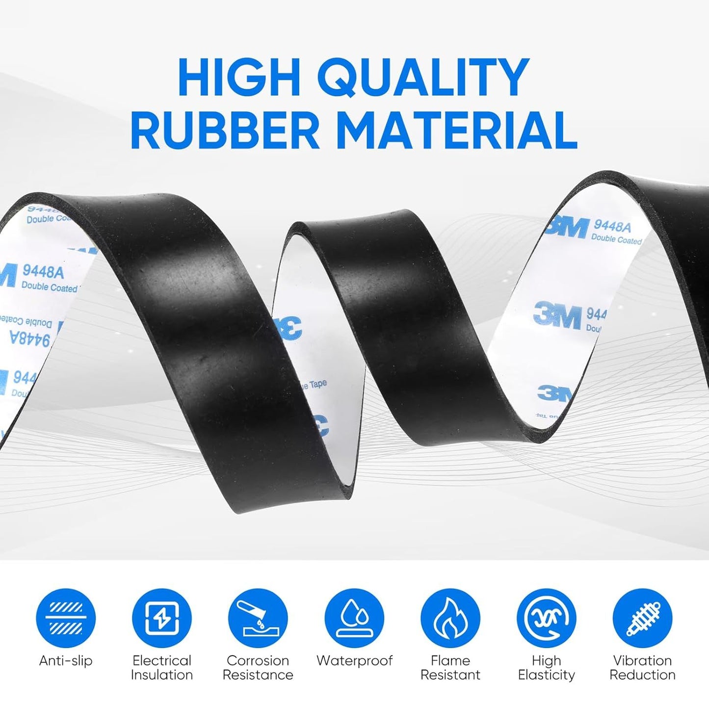 Rubber Strips, Solid Rubber Sheets Sel Adhesive Neoprene Rolls & Strips or DIY Gaskets Anti-Slip Pads Crats Pads Seal Strip Weather Striping (1” Wide x 1/8" Thick x 3.3' Long)