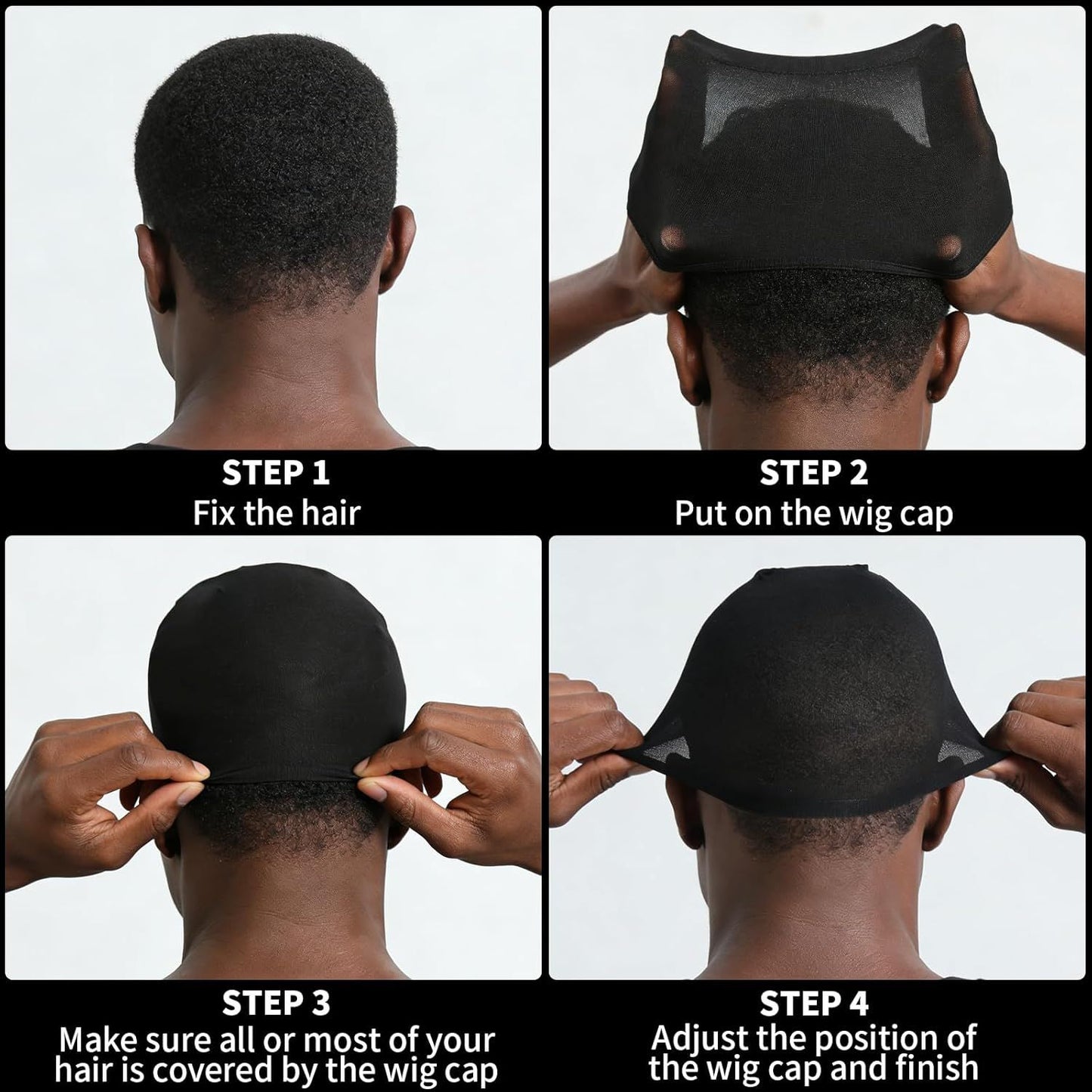 Wig Cap or Men, 4PCS Black Hair Stocking Cap, Nylon Wig Caps Black, Hair Net or Men, Stretchy, Natural, Lightweight Wave Caps
