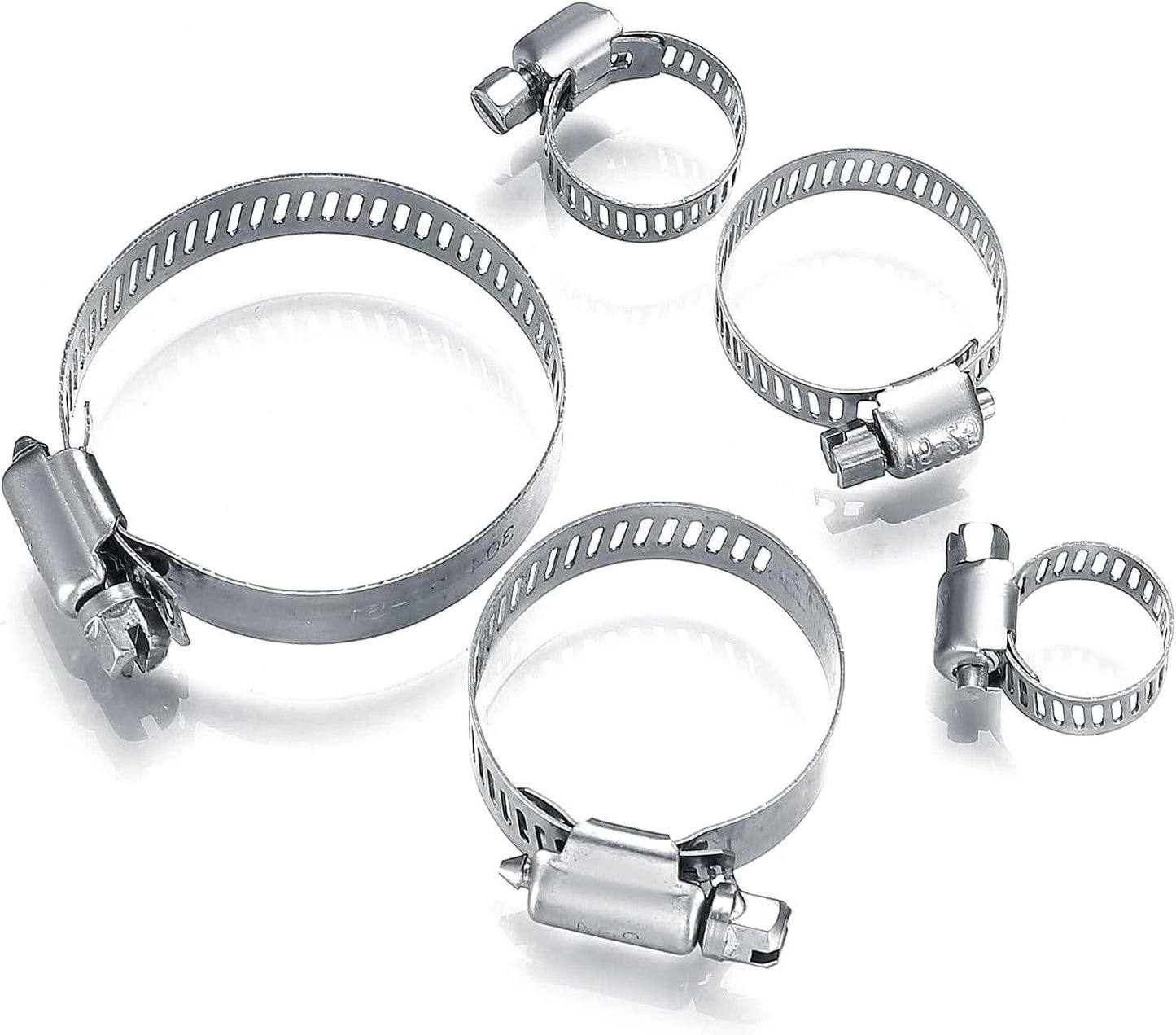 20Pcs Adjustable Stainless Steel Hose Clamps Assortment Kit, 1/4-2 in (6-51mm) Worm Gear Pipe, uel LineHeavy Duty or Plumbing, Washing Machine, Mechanical，Garden and Automotive Hose Connections