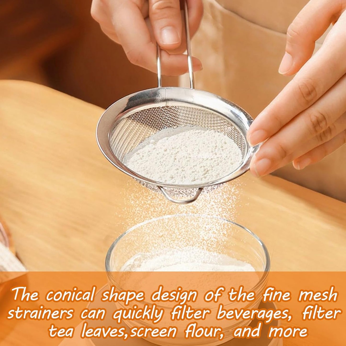 Biaungdo 2 Pcs 8.5 cm/3.3 Inch Fine Mesh Strainer, Stainless Steel Tea Strainer Conical Mesh Strainers Sieve for Cocktail, Coffee, Food, Noodles, Tea Filter(Small)
