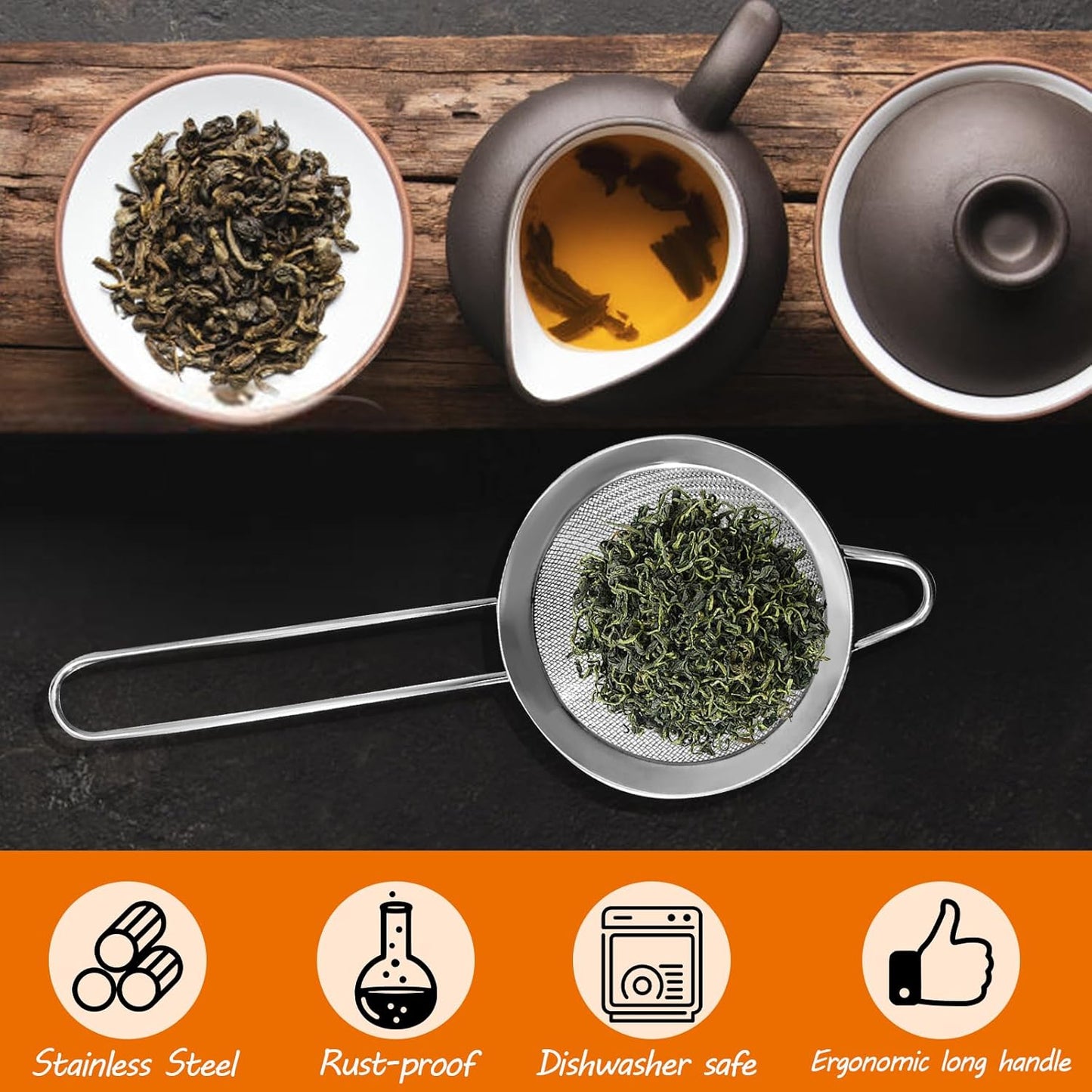 Biaungdo 2 Pcs 8.5 cm/3.3 Inch Fine Mesh Strainer, Stainless Steel Tea Strainer Conical Mesh Strainers Sieve for Cocktail, Coffee, Food, Noodles, Tea Filter(Small)