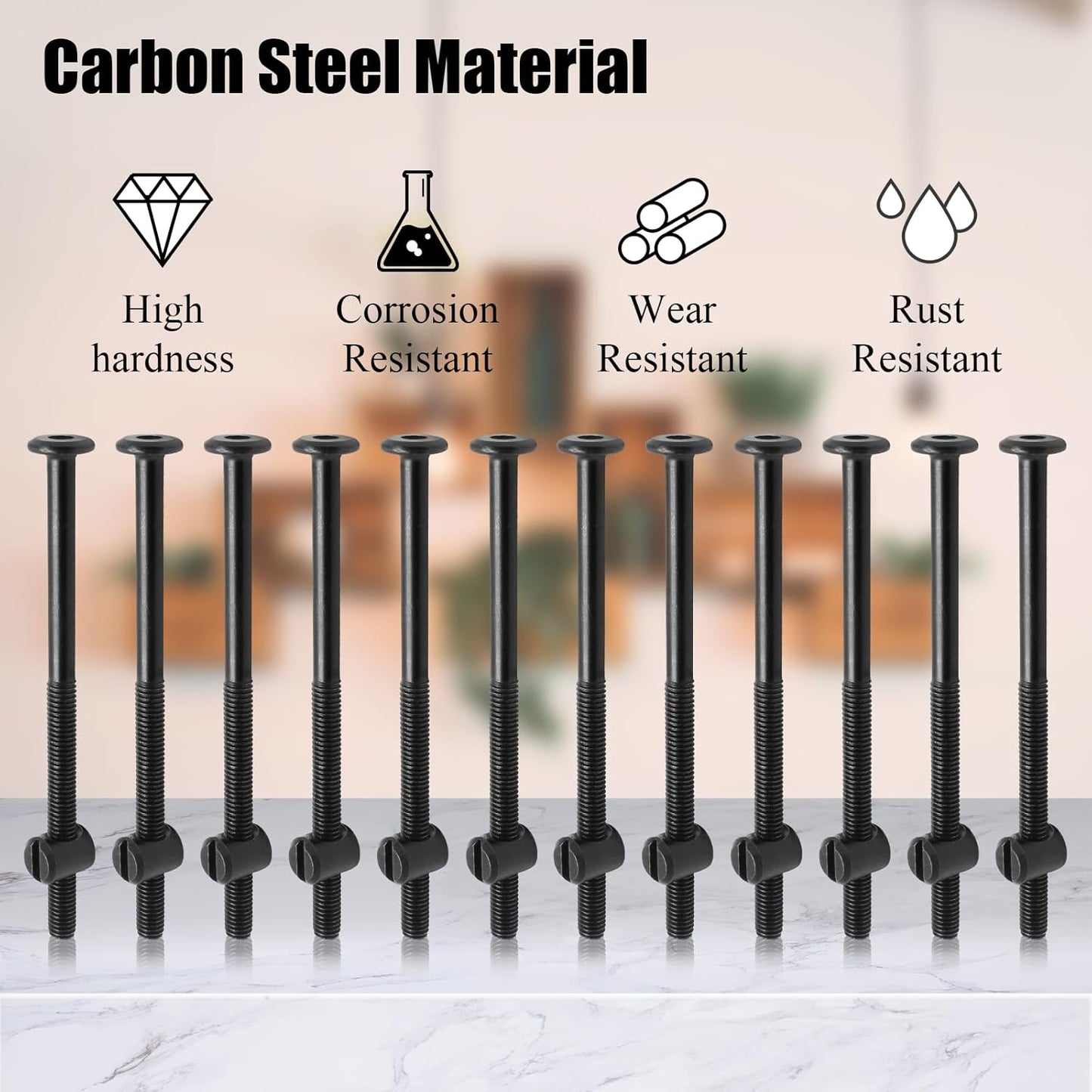 Biaungdo M6 x 100mm Bunk Bed Bolts, Hex Drive Socket Furniture Barrel Screws Bolt Nuts Furniture Crib Baby Bed Bolt with Wrench(Black, 12 Pcs)