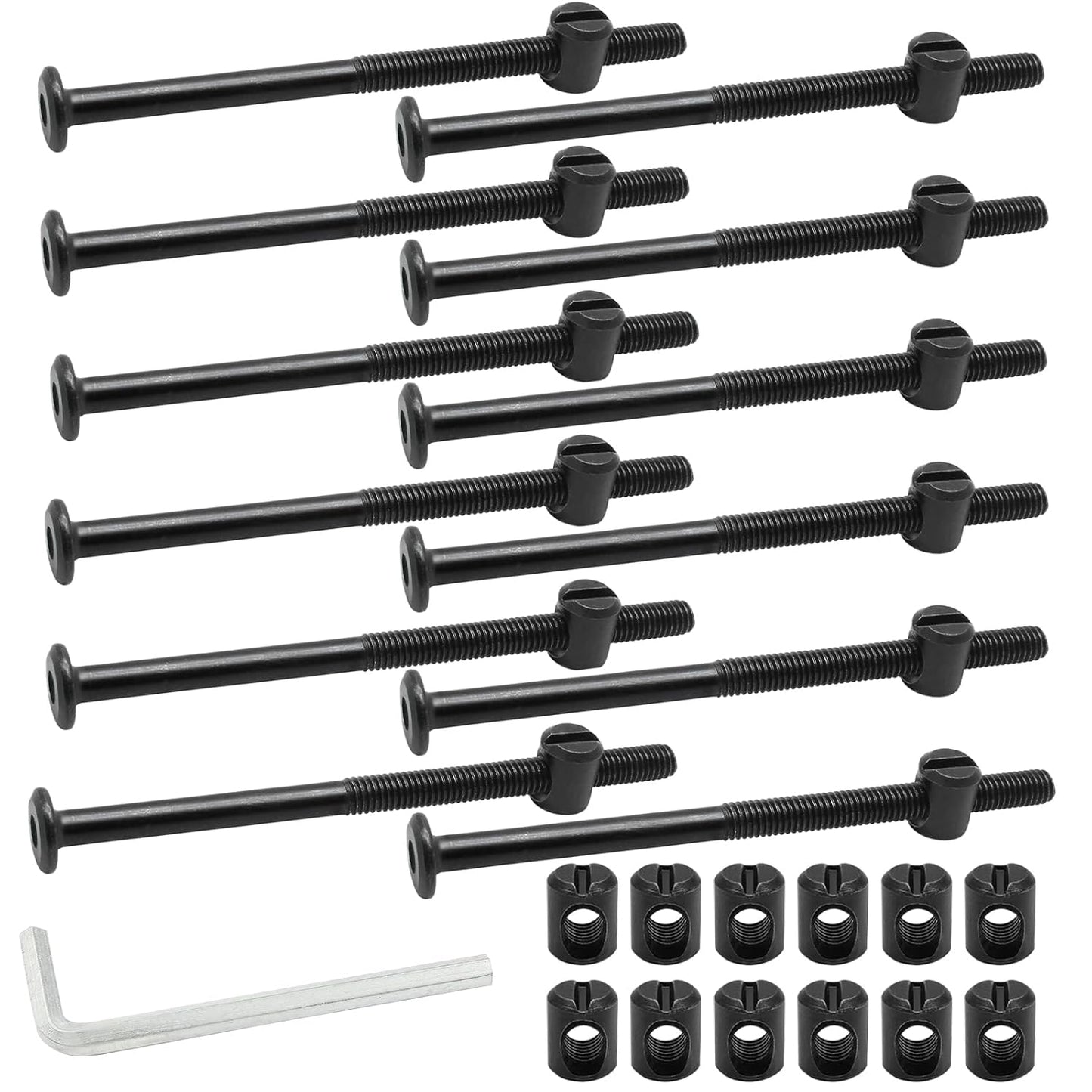 Biaungdo M6 x 100mm Bunk Bed Bolts, Hex Drive Socket Furniture Barrel Screws Bolt Nuts Furniture Crib Baby Bed Bolt with Wrench(Black, 12 Pcs)