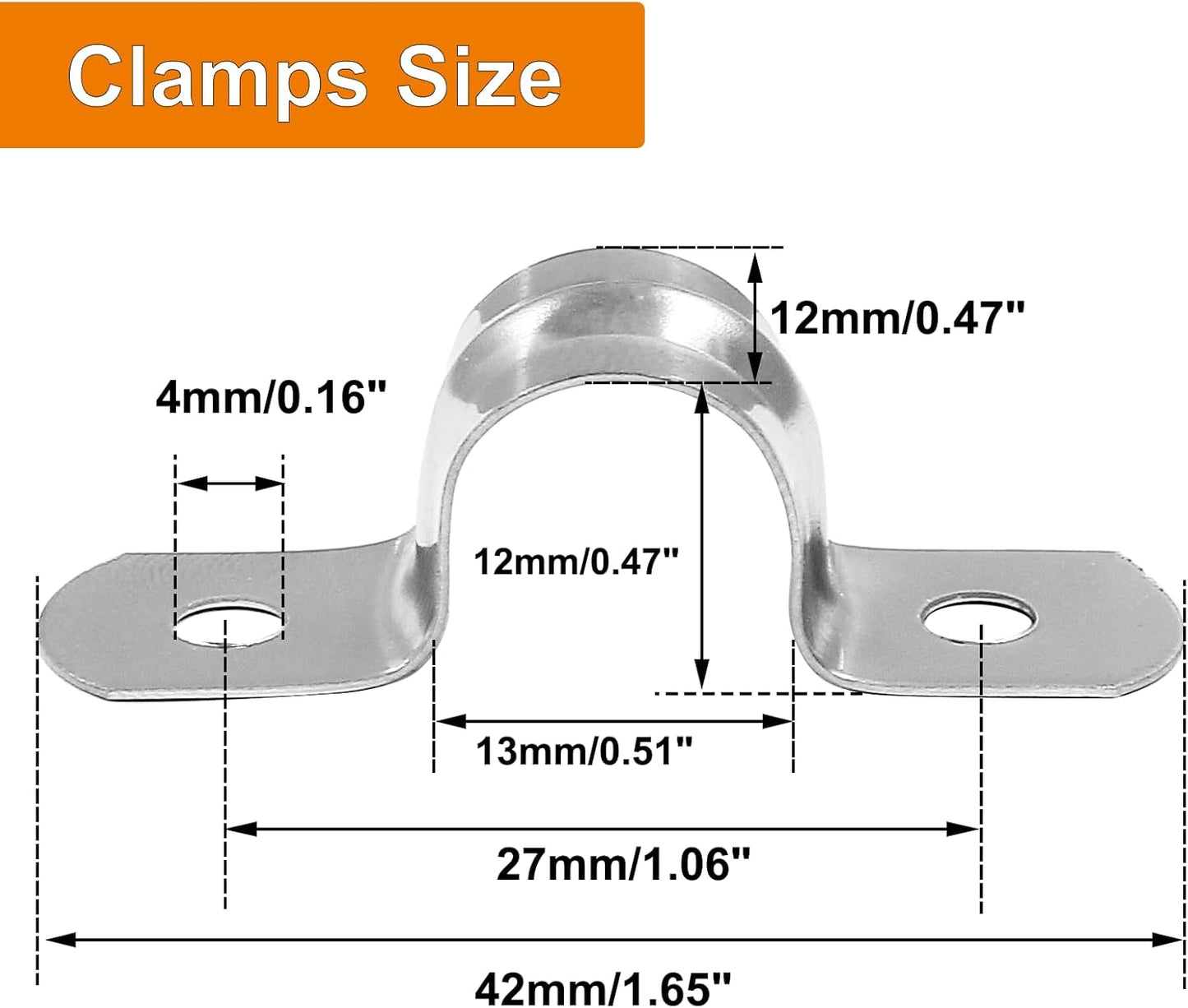 Biaungdo 30 Pcs M12 Rigid Pipe Strap, 1/2" Stainless Steel Two Hole Strap U Bracket Pipe Clamps Heavy Duty Conduit Clamps Tension Tube Clip Cable Clamp Hanger with 2 Holes for Pipe Cable(Silver)