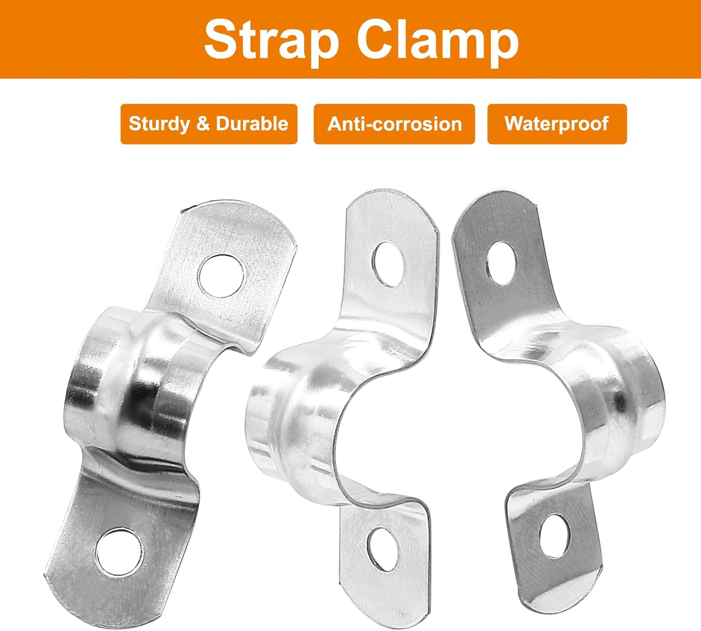 Biaungdo 30 Pcs M12 Rigid Pipe Strap, 1/2" Stainless Steel Two Hole Strap U Bracket Pipe Clamps Heavy Duty Conduit Clamps Tension Tube Clip Cable Clamp Hanger with 2 Holes for Pipe Cable(Silver)