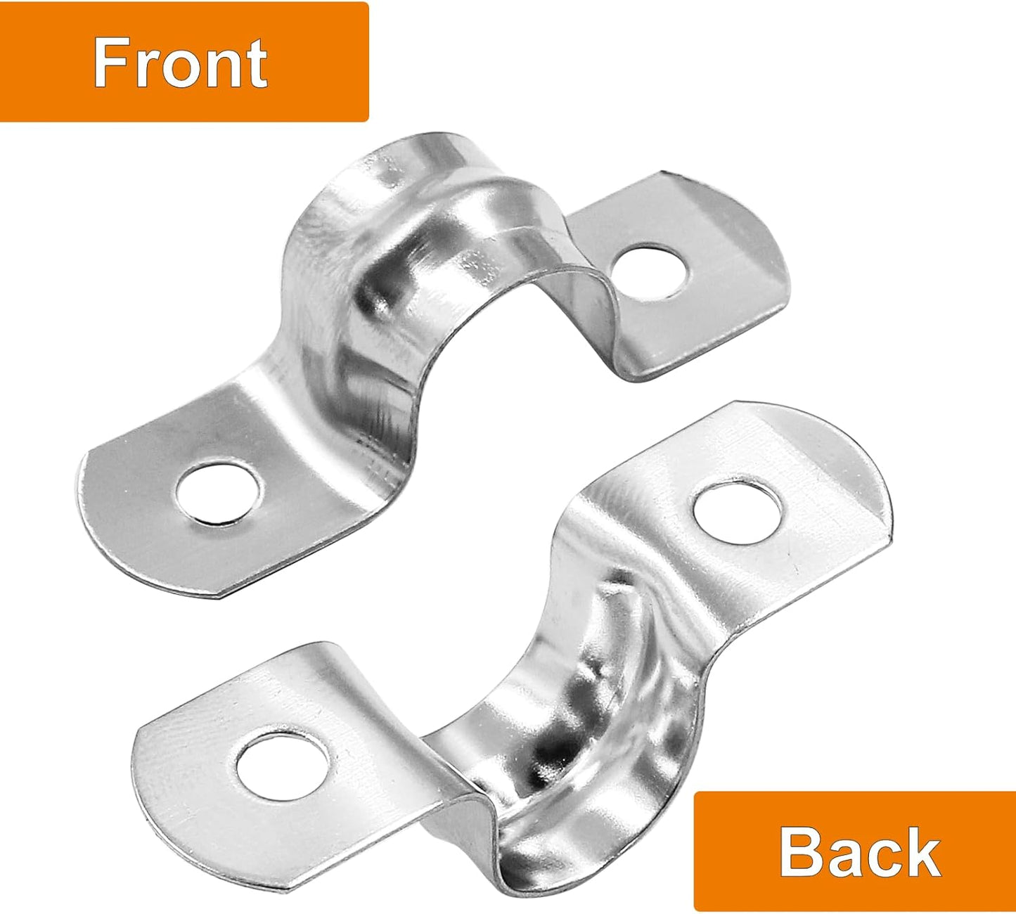 Biaungdo 30 Pcs M12 Rigid Pipe Strap, 1/2" Stainless Steel Two Hole Strap U Bracket Pipe Clamps Heavy Duty Conduit Clamps Tension Tube Clip Cable Clamp Hanger with 2 Holes for Pipe Cable(Silver)