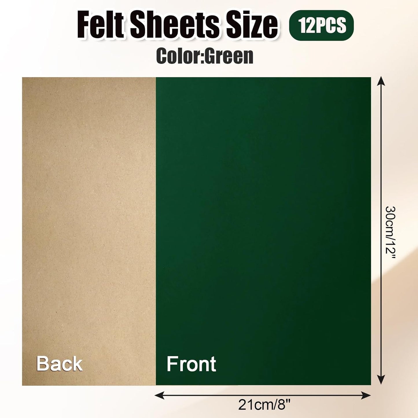 Biaungdo 12 Pcs Self Adhesive Felt Sheets, Dark Green 8 x 12 Inch Felt Fabric Sheet with Adhesive Backing for Arts Crafts Drawer Jewelry Box(A4 Size)
