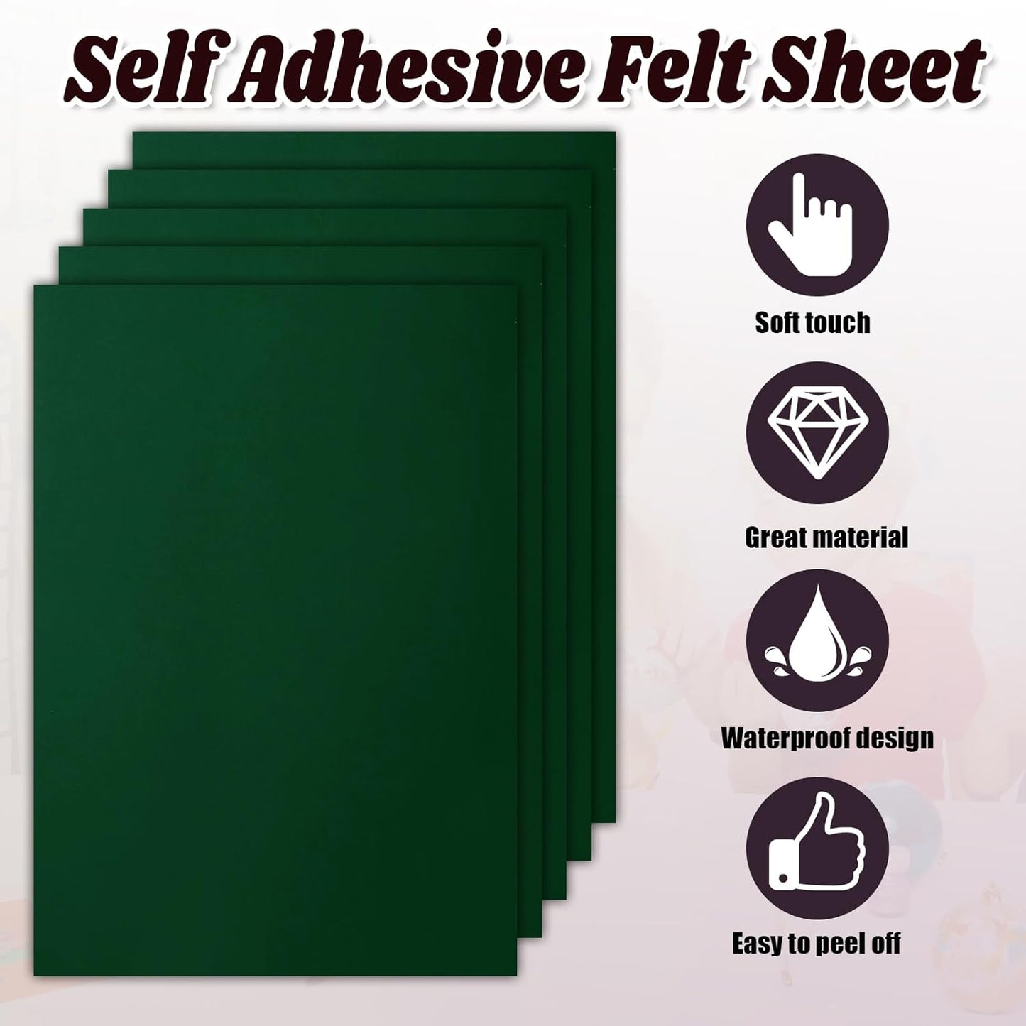 Biaungdo 12 Pcs Self Adhesive Felt Sheets, Dark Green 8 x 12 Inch Felt Fabric Sheet with Adhesive Backing for Arts Crafts Drawer Jewelry Box(A4 Size)