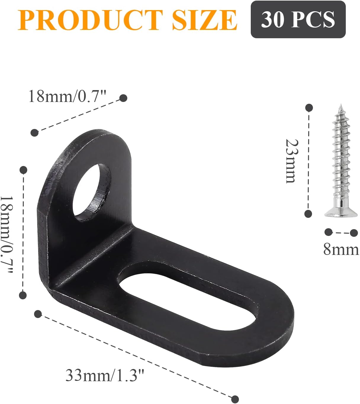 Biaungdo 18x18x33mm/0.7"x0.7"x1.3" Adjustable Right Angle Brackets L-Shape Corner Brace Support Black- (30 Pcs)