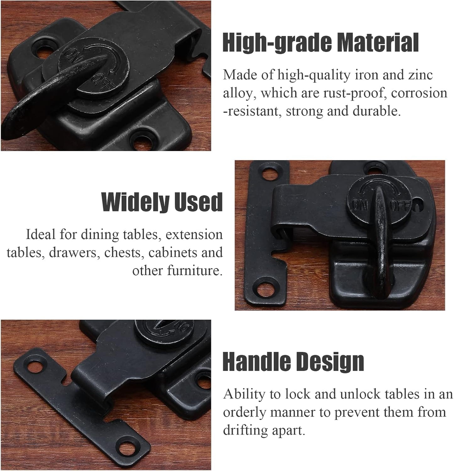 Biaungdo 4 Pieces Metal Dining Table Locks Dining Training Table Buckles Latches Table Connectors Leaf Latch Hardware Accessories(Black)