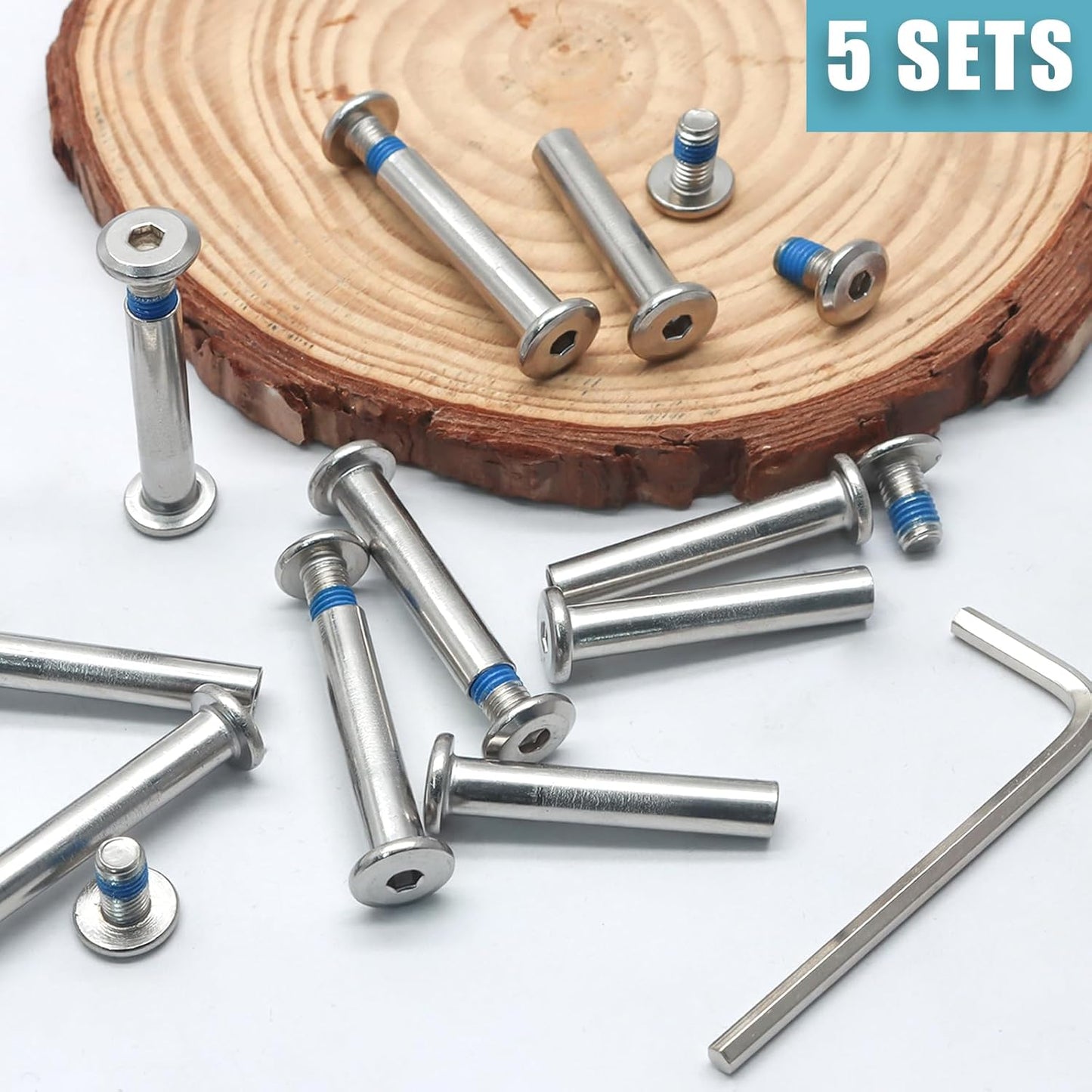 Biaungdo 5 Sets 32mm Inline Skate Wheels Screws, 6mm OD Inline Skate Replacement Bearings Roller Skating Screws Skating Wheel Axles Socket Screw with 1 Pack Installation Tool