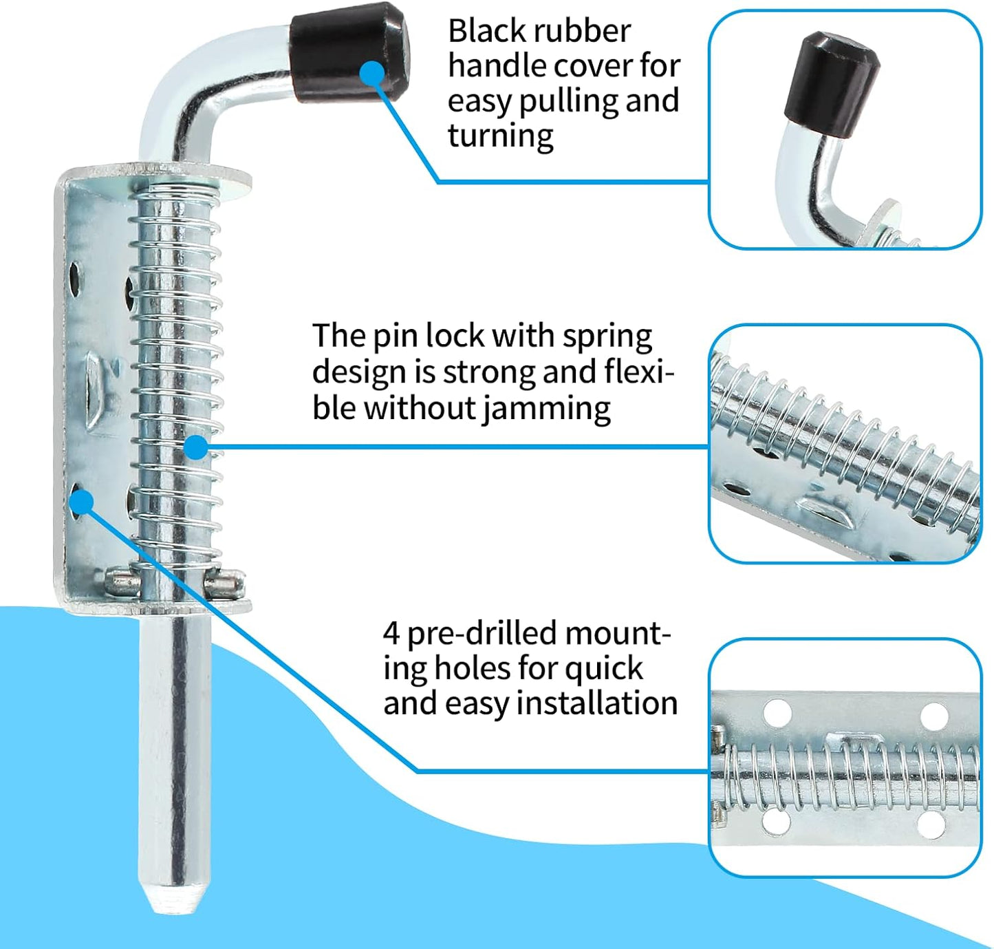 Biaungdo 2 Pcs 5 Inch Spring Loaded Latch Pin, Heavy Duty Carbon Steel Barrel Bolt Latch, Sliding Door Lock for Utility Trailer Gate, Cabinets