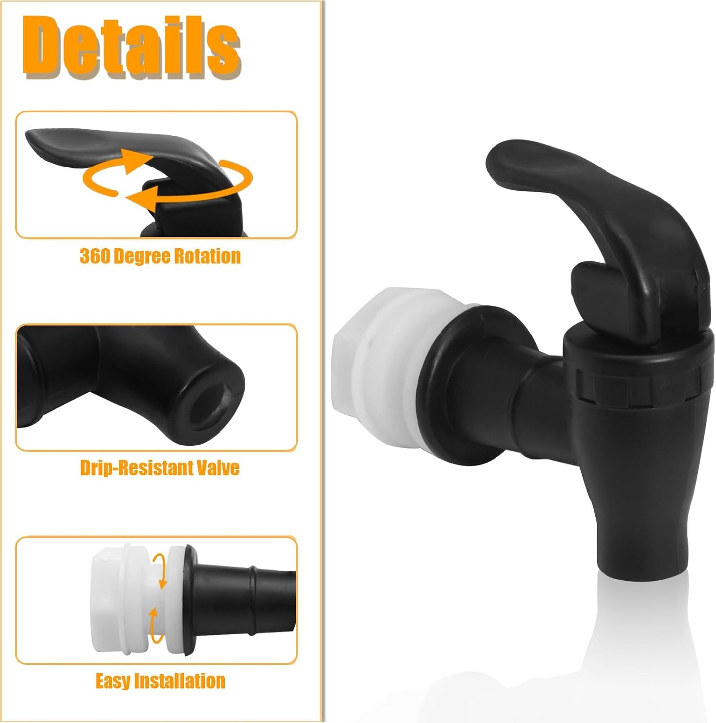 Biaungdo 2 Pcs Replacement Spigot for Beverage Dispenser, Black Push Style Beverage Dispenser Carafe Spigot Water Dispenser Replacement Spout Faucet