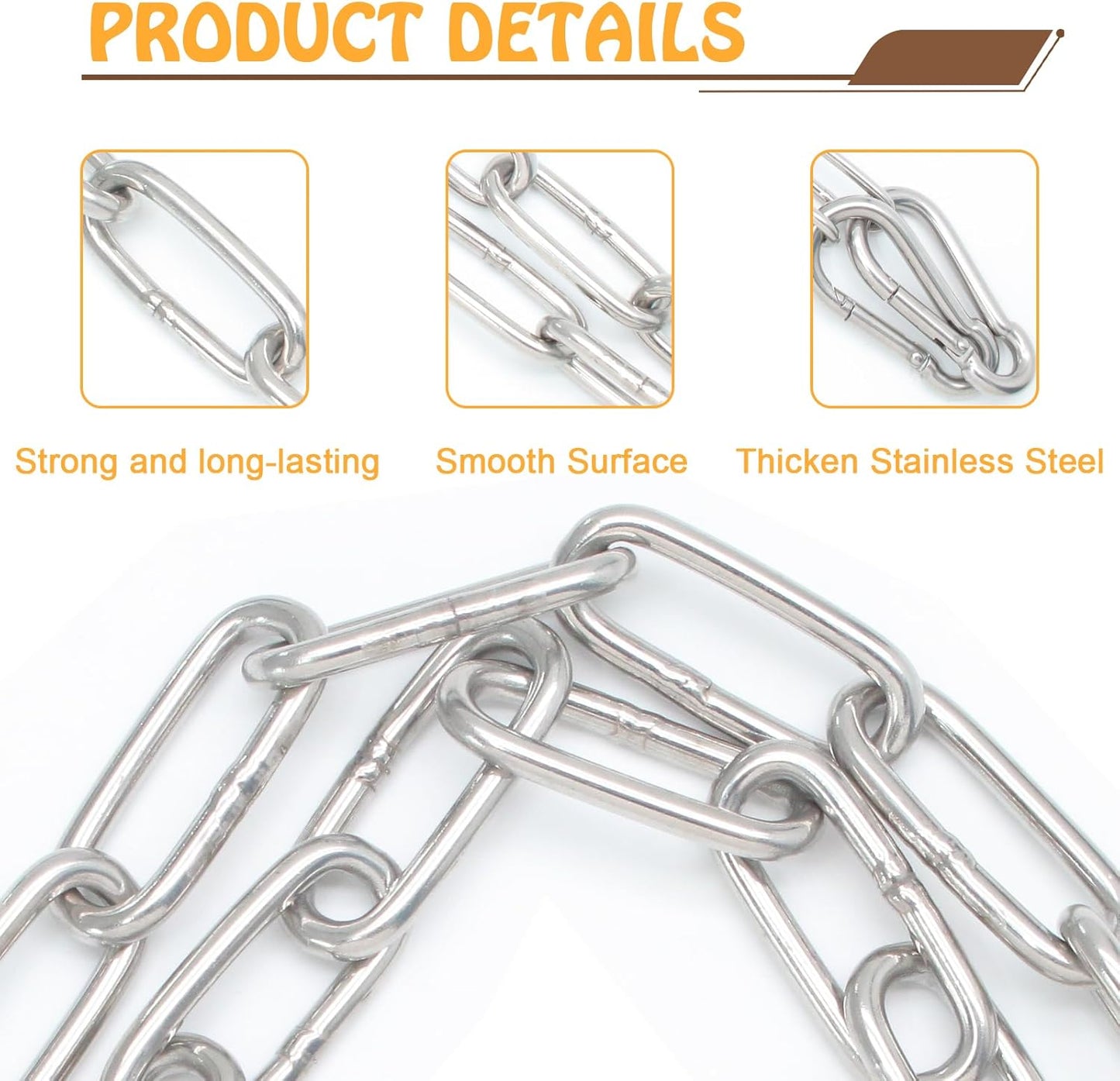 Biaungdo 20 Inch Gate Chain Lock, Chain Link Lock Fence Gate Latch with Carabiner, Stainless Steel Chain Link Gate Lock for Outdoor Fence, Livestock Gate, Yard