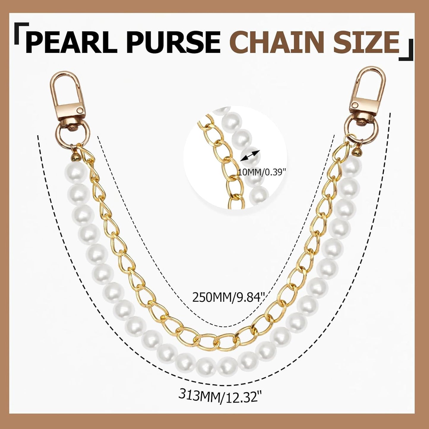 Biaungdo Pearl Purse Chain, Luxury Gold Handbag Straps Replacement, Pearl Bag Charm Chain Strap Short Purse Handles Clutches Handles for DIY Crafts Bags