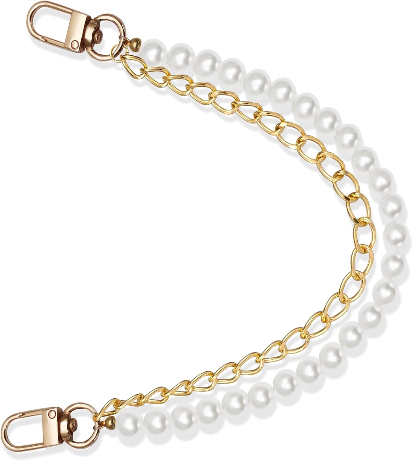 Biaungdo Pearl Purse Chain, Luxury Gold Handbag Straps Replacement, Pearl Bag Charm Chain Strap Short Purse Handles Clutches Handles for DIY Crafts Bags