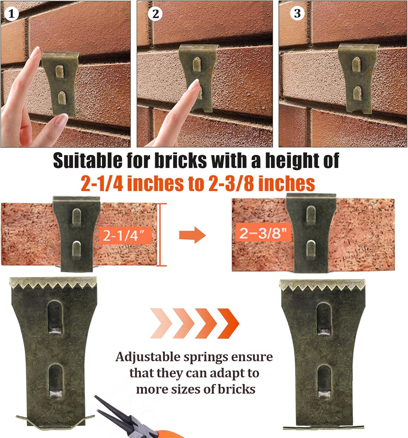 Biaungdo 6 Pcs Brick Wall Clips, Steel Brick Hook Clips, Heavy Duty Brick Hanger for Hanging Outdoors, Metal Brick Wall Hangers Outside Home Decor for 2-1/4 to 2-3/8 inches Bricks(Red Bronze)
