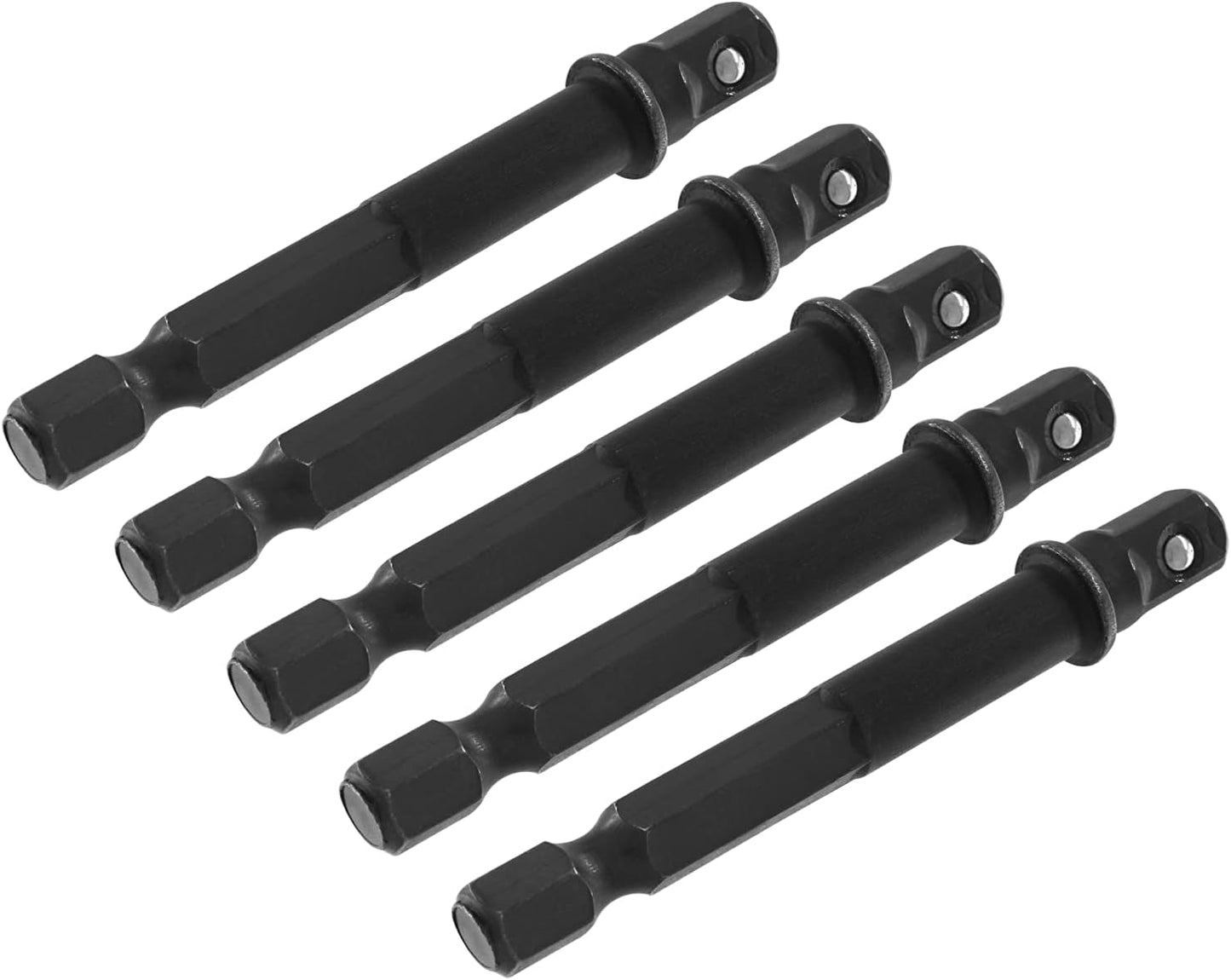 Biaungdo Square Socket Bit Adapter, 5 Pcs 1/4 Hex Impact Socket Extension Socket Driver Bits Set Impact Socket Adapter for Automotive DIY Drills(1/4 Hex Shank, Black)