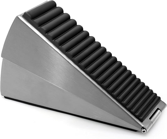Biaungdo 1 Pack Heavy Duty Door Stopper, Up to 3 Inch Tall Adjustable Spring Loaded Large Door Stopper Wedge Stoppers Stainless Steel Doorstop for Bottom of Door(Brushed Nickel)