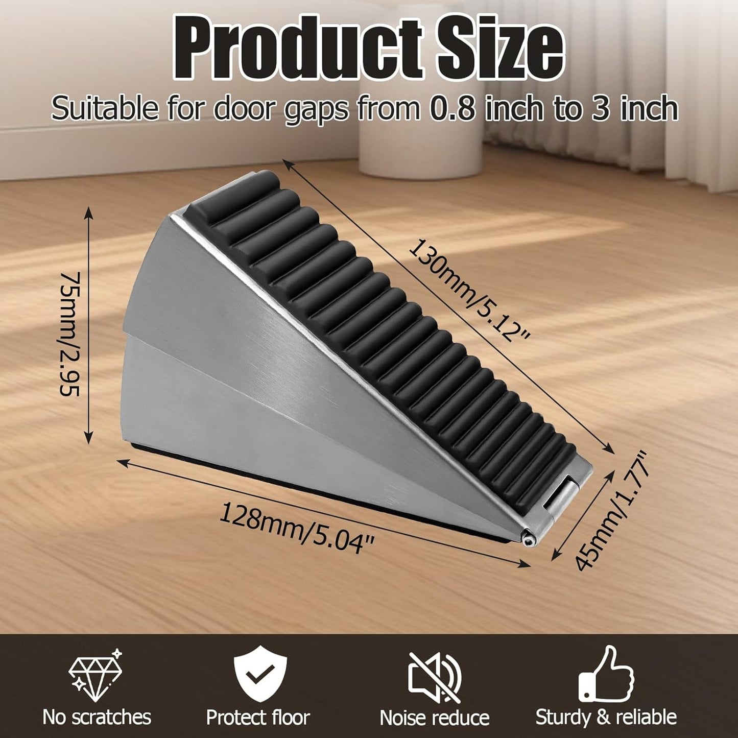Biaungdo 1 Pack Heavy Duty Door Stopper, Up to 3 Inch Tall Adjustable Spring Loaded Large Door Stopper Wedge Stoppers Stainless Steel Doorstop for Bottom of Door(Brushed Nickel)