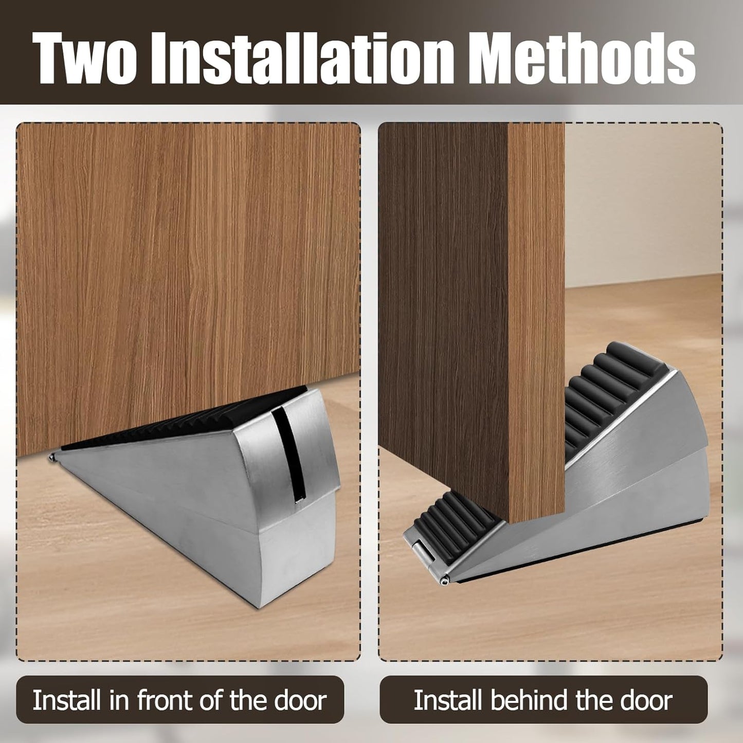 Biaungdo 1 Pack Heavy Duty Door Stopper, Up to 3 Inch Tall Adjustable Spring Loaded Large Door Stopper Wedge Stoppers Stainless Steel Doorstop for Bottom of Door(Brushed Nickel)