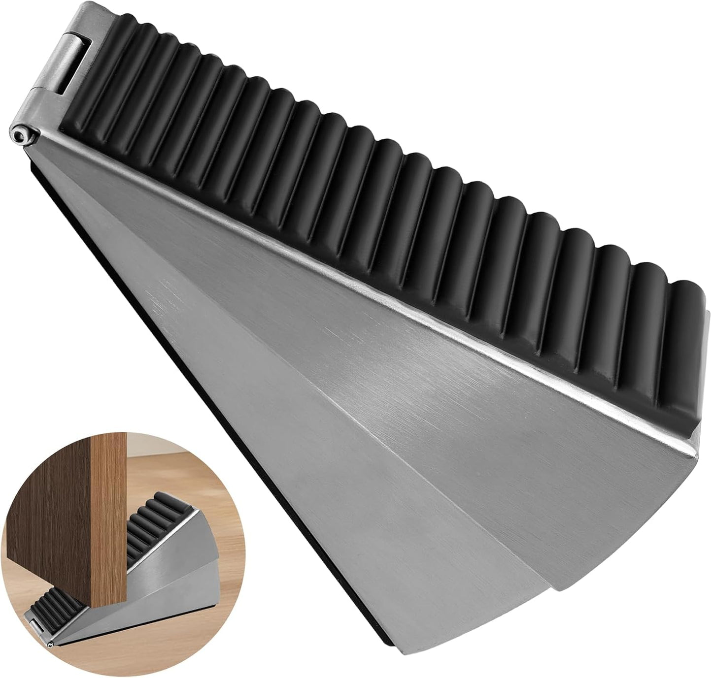 Biaungdo 1 Pack Heavy Duty Door Stopper, Up to 3 Inch Tall Adjustable Spring Loaded Large Door Stopper Wedge Stoppers Stainless Steel Doorstop for Bottom of Door(Brushed Nickel)