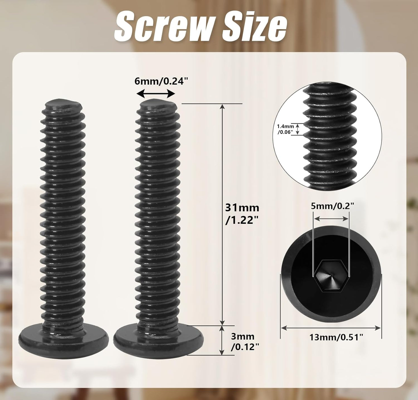 Biaungdo 30 Pcs Flat Head Allen Bolts, 1/4-20 x 1-1/4 Inch Black Carbon Steel Socket Cap Screws for Furniture