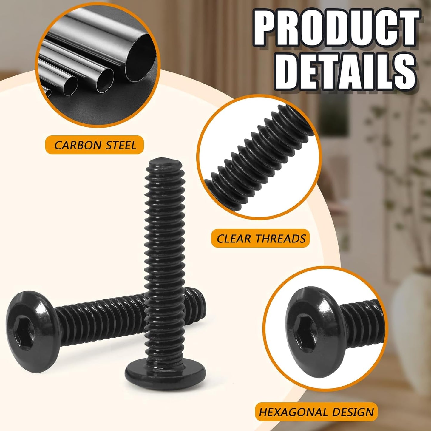 Biaungdo 30 Pcs Flat Head Allen Bolts, 1/4-20 x 1-1/4 Inch Black Carbon Steel Socket Cap Screws for Furniture