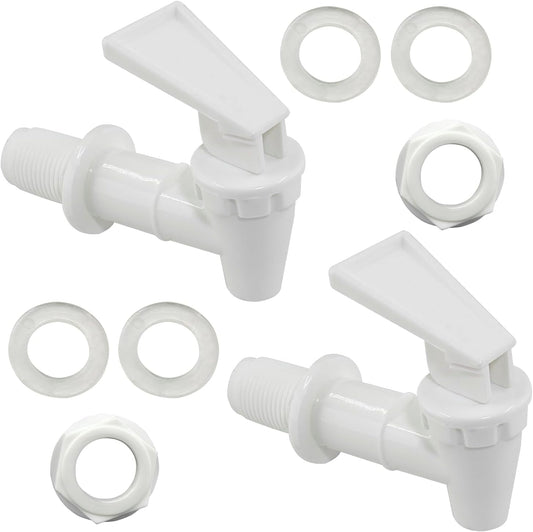 Biaungdo Replacement Water Cooler Faucet Bottle Jug, 2 Sets BPA-Free Plastic Water Spigot Spout Beverage Water Crock Dispenser Tap Set Lever Beverage Pour Dispenser Valve(Milky White)