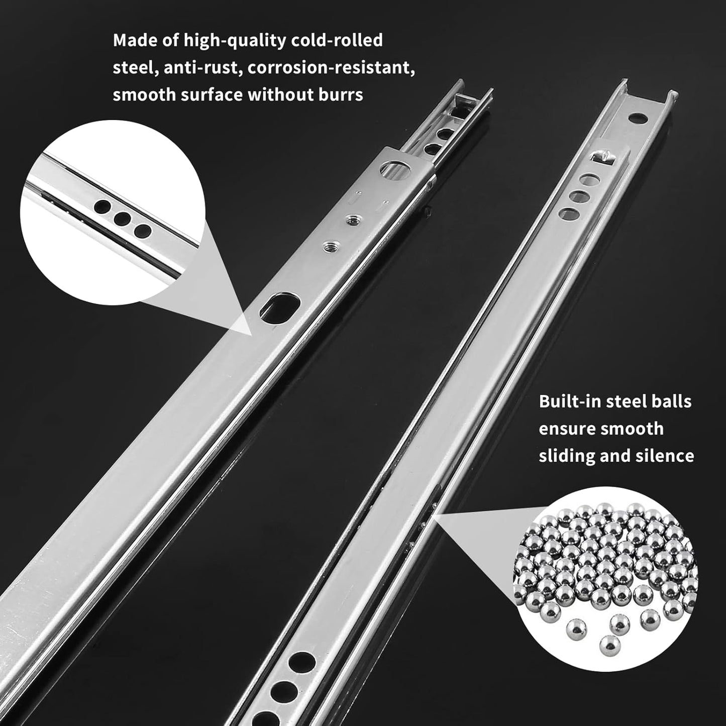 Biaungdo 2 Pcs Drawer Slides, 12"/310mm Metal Ball Bearing Side Mount Drawer Slide, Two Way Slide Track Rail for Drawer, 10kg/22.05" Strong Bearing Capacity, Bright Silver, with Fixing Screw
