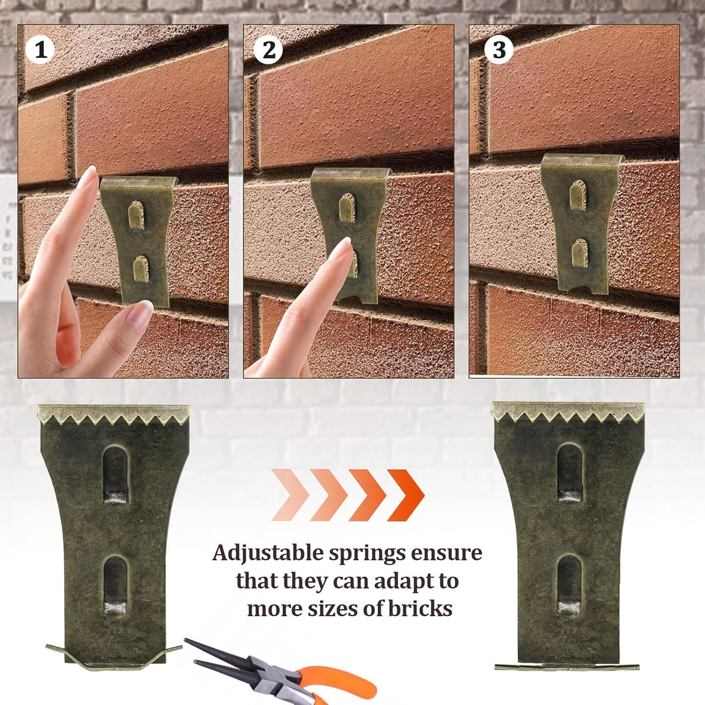 Biaungdo 8 Pcs Brick Wall Clips, Steel Brick Hook Clips, Heavy Duty Metal Brick Wall Hanger for Hanging Outdoors, Outside Home Decor for 2-1/4 to 2-3/8 inches Bricks(Red Bronze)