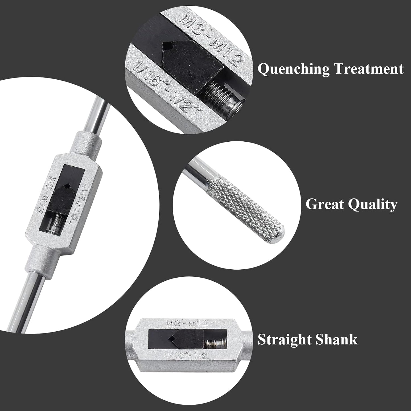 Biaungdo 1/16"- 1/2" Tap Capacity Adjustable Tapping Wrench Profesional Handle Tap and Reamer Wrench (M3-12)