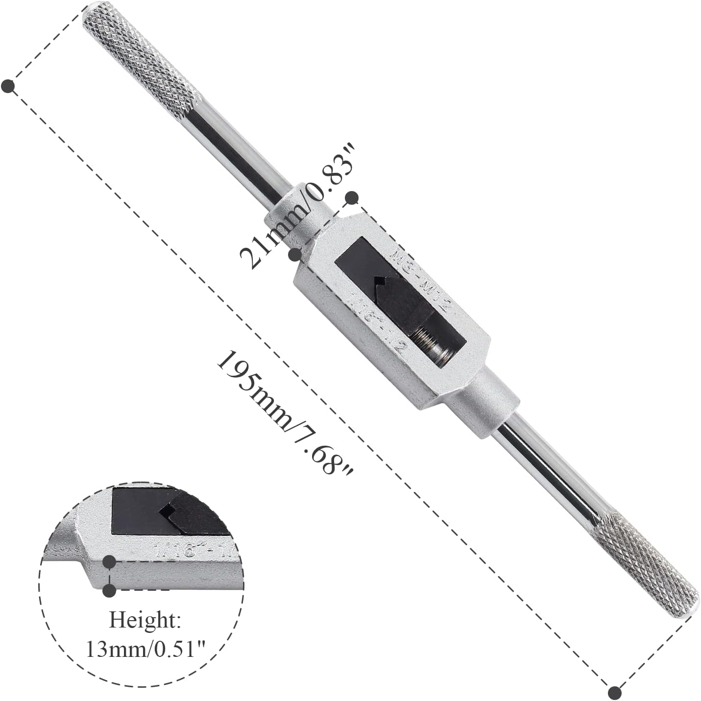 Biaungdo 1/16"- 1/2" Tap Capacity Adjustable Tapping Wrench Profesional Handle Tap and Reamer Wrench (M3-12)