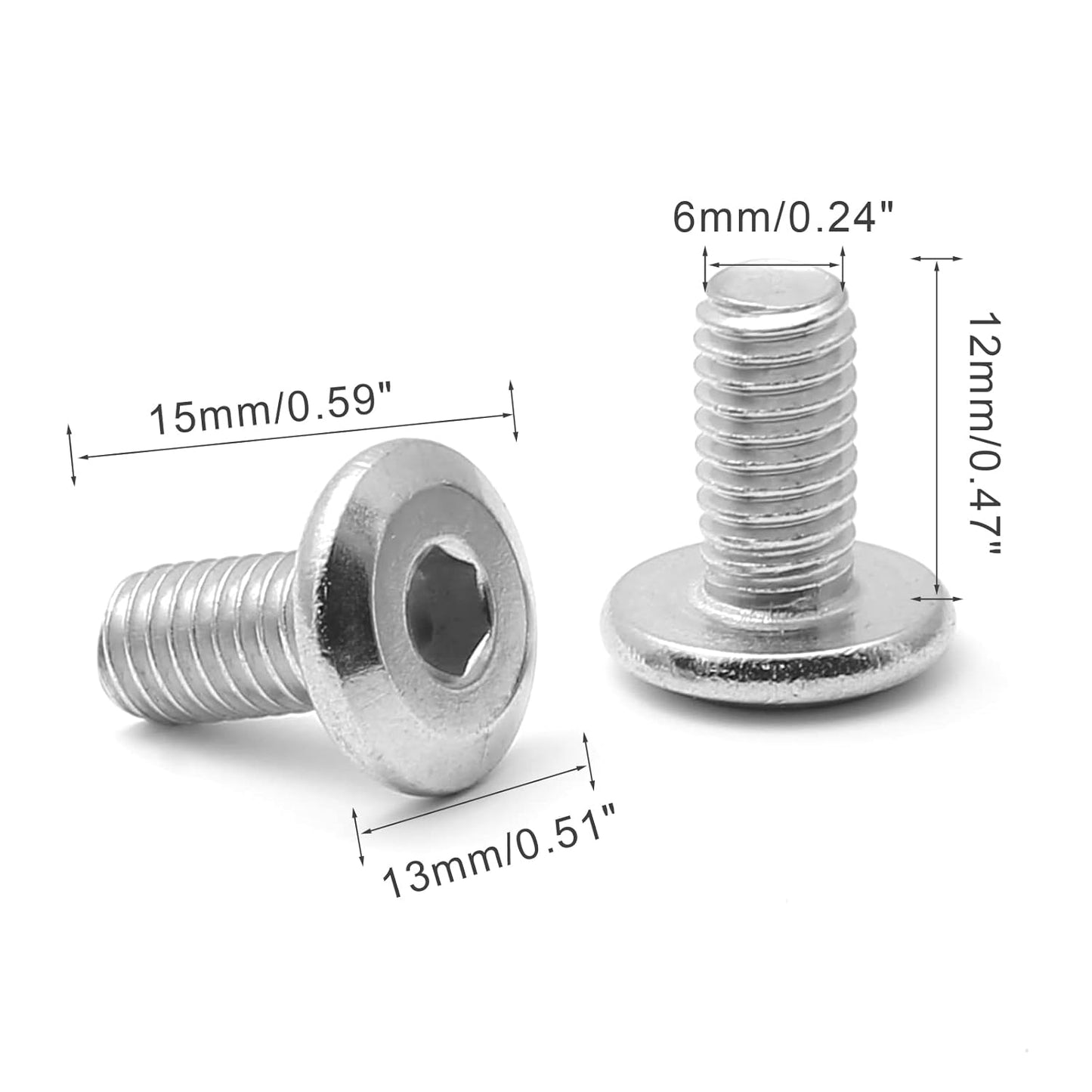 Biaungdo 30 Pcs M6x12mm Stainless Steel Flat Head Hex Socket Cap Bolts Screws Countersunk Connector Fastener