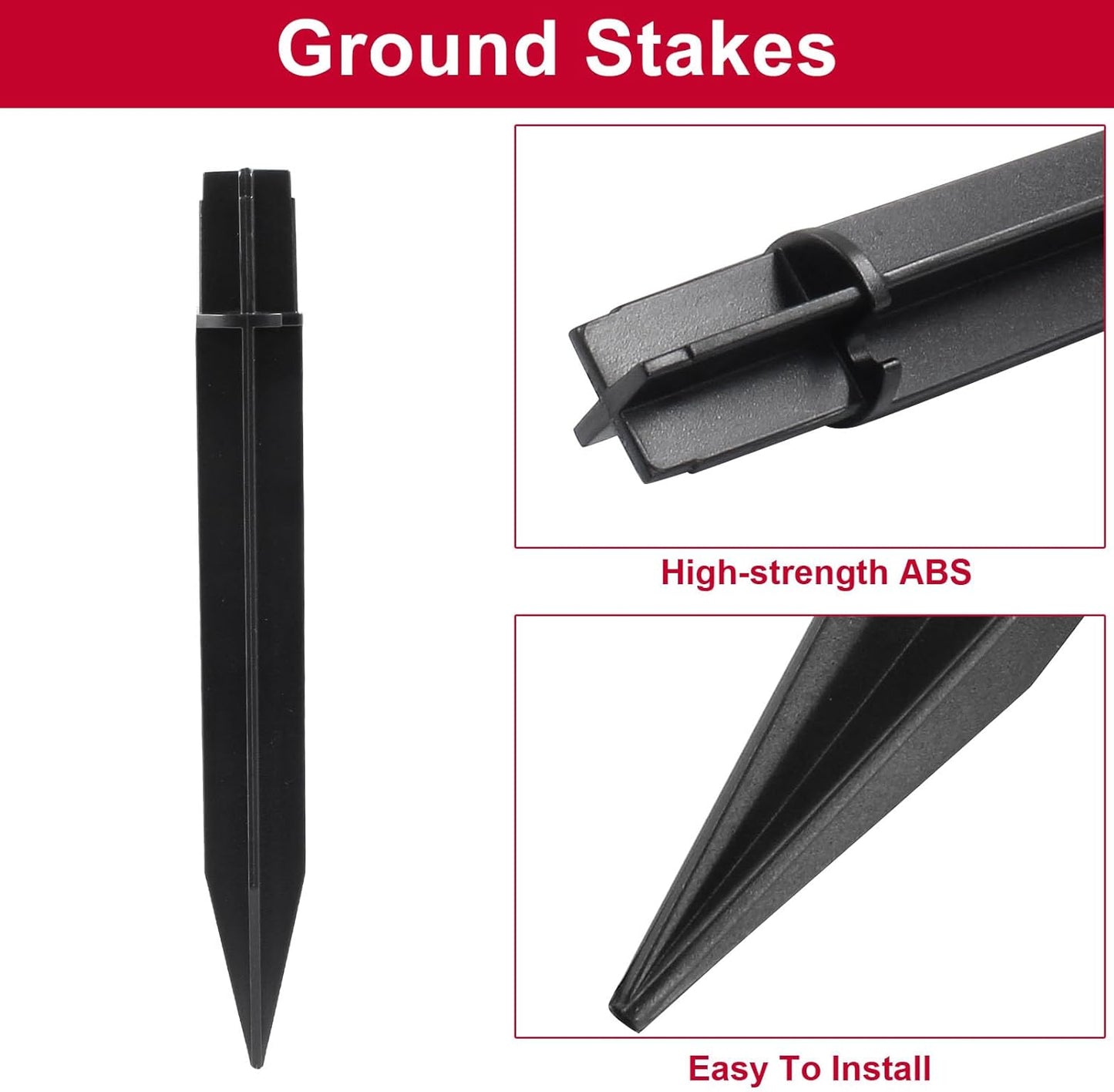 Biaungdo 12 Pcs Ground Spike, 8.25 Inch Black Reinforced Plastic Ground Spikes ABS Lights Replacement Stakes Yard Stakes for Solar Pathway Torch Garden Lights