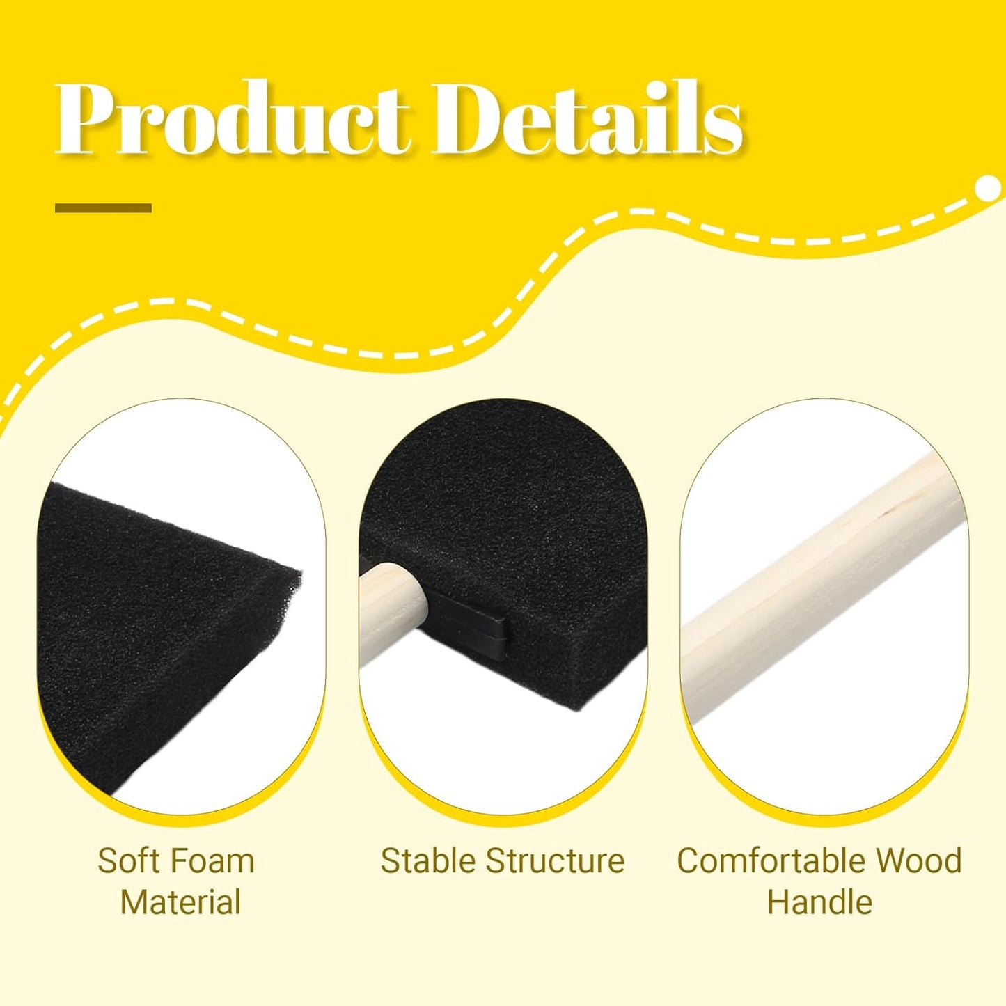 Biaungdo 4 Pcs 4 Sizes Foam Paint Brushes, Foam Sponge Brush for Painting, Sponge Paint Brushes with Wood Handle for Varnishes, Staining, DIY Crafting