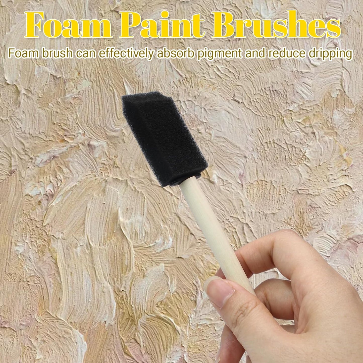 Biaungdo 4 Pcs 4 Sizes Foam Paint Brushes, Foam Sponge Brush for Painting, Sponge Paint Brushes with Wood Handle for Varnishes, Staining, DIY Crafting