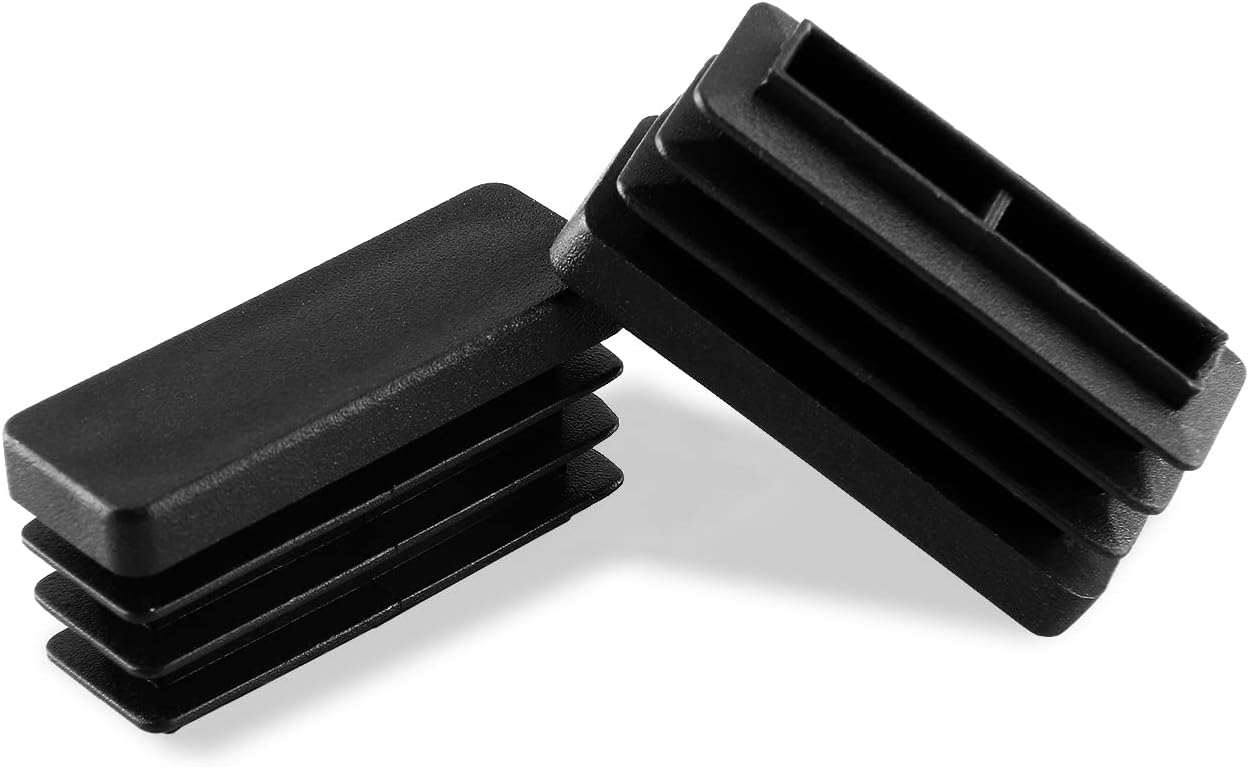 Biaungdo 24 Pack Rectangle Plastic Chair Leg Caps, 1/2" x 1-1/2" Tubing Glide End Insert Plug Cap Cove, Flexible Chair Leg Floor Protectors for Chair, Desk, Tube (Black)