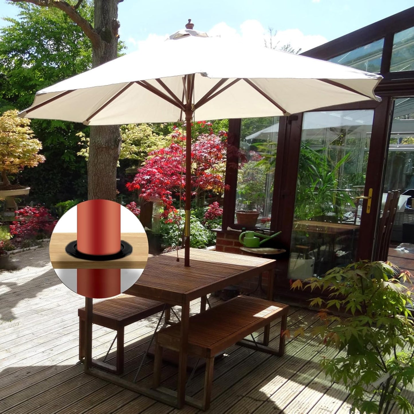 Biaungdo 2 Sets 3 Inch Outdoor Patio Table Umbrella Hole Ring and Cap Set, Standard Size Garden Beach Tablet Thicker Hole Ring Plug and Cap Set(Black, Compatible 32-48mm Umbrella Tube)