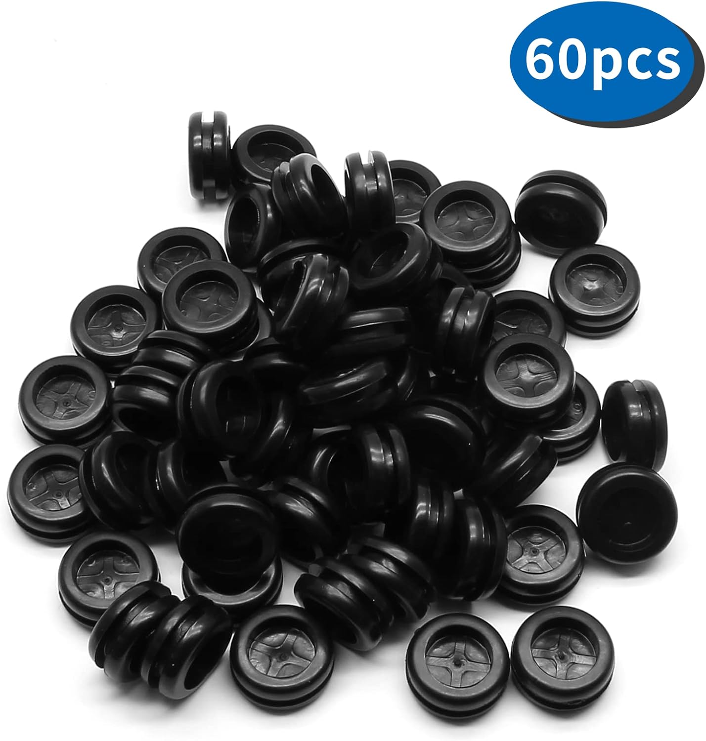 Biaungdo 60 Pcs Rubber Grommet, 5/8" Drill Hole Double-Sided Black Synthetic Rubber Grommet for Wire Protection, Firewall Plug Round Grommet (14mm x 16mm)