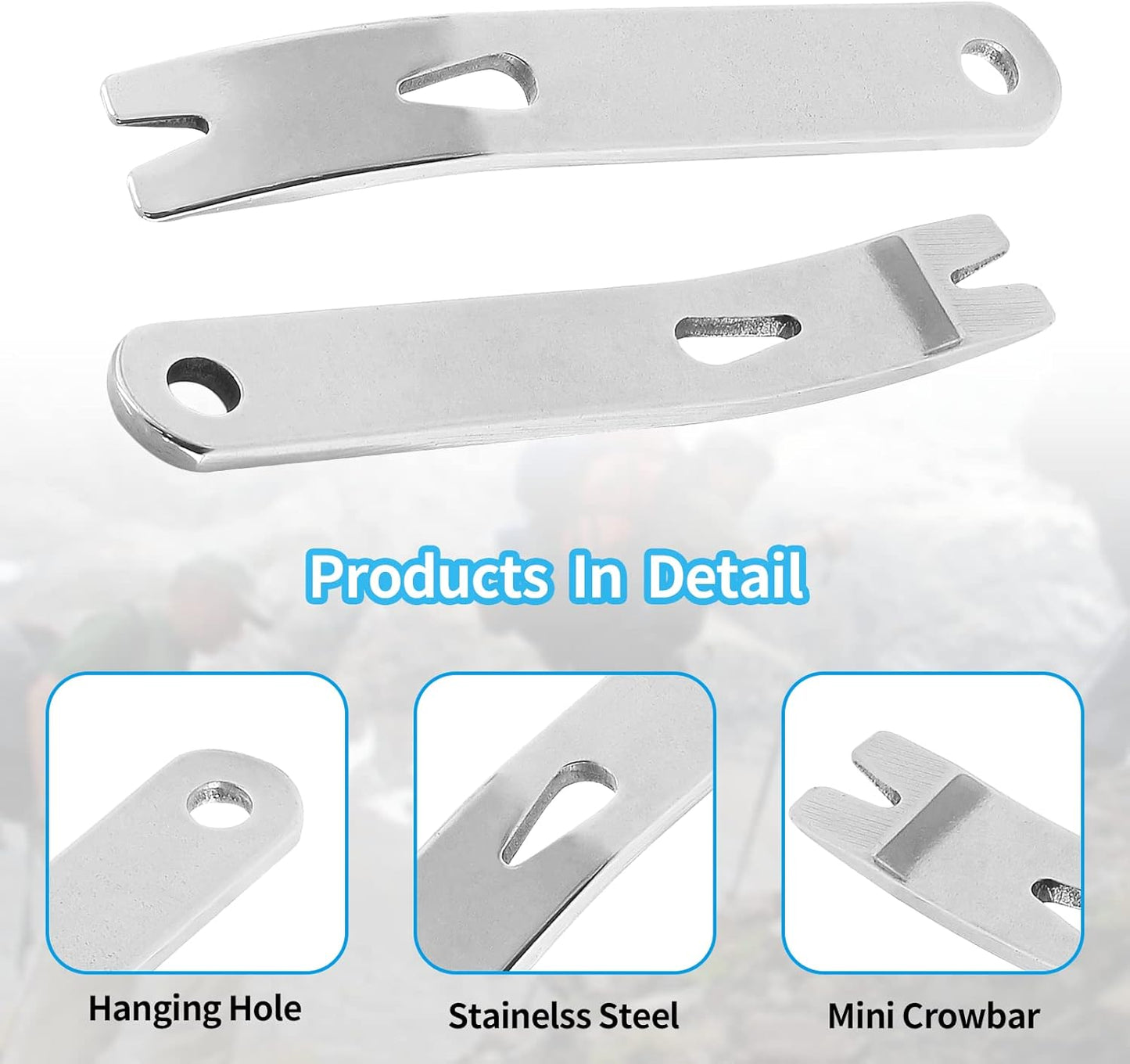 Biaungdo 4 Pcs Mini Crank Crowbar, Stainless Steel Mini EDC Pry Bar Keychain Multi-function Pocket EDC Tools Survival Scraper Opener for Outdoor, Indoors(3 Inch)