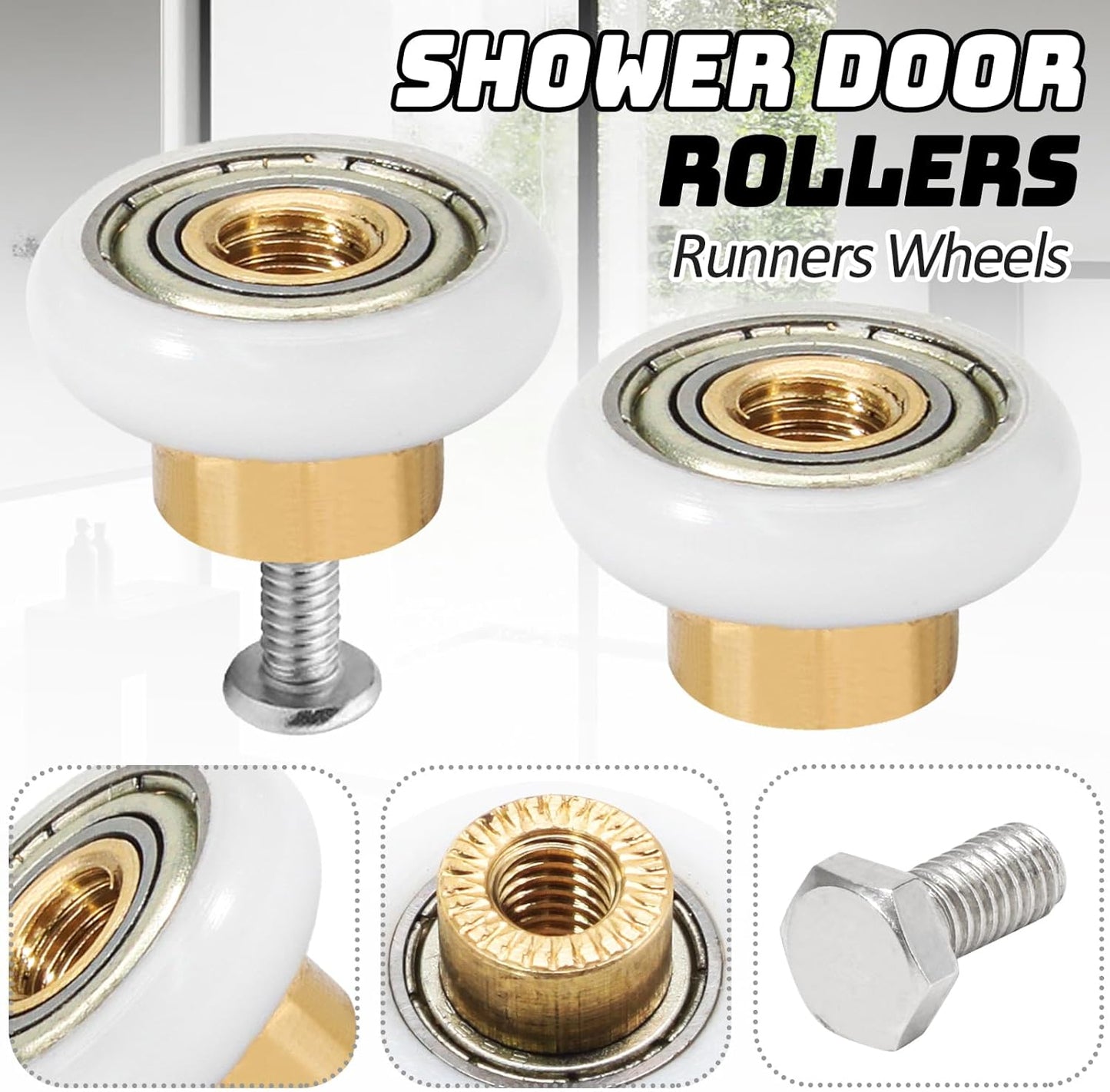 Biaungdo 4 Sets Shower Door Rollers, 19 mm Shower Door Rollers Runners Wheels Replacement Part, Bathroom Glass Door Roller Wheel Sliding Shower Door Runner