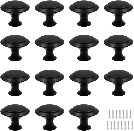 Biaungdo 15 Pack 1Inch Flat Black Kitchen Cabinet Knobs Drawer Dresser Handles Knobs, Round Drawer Handles