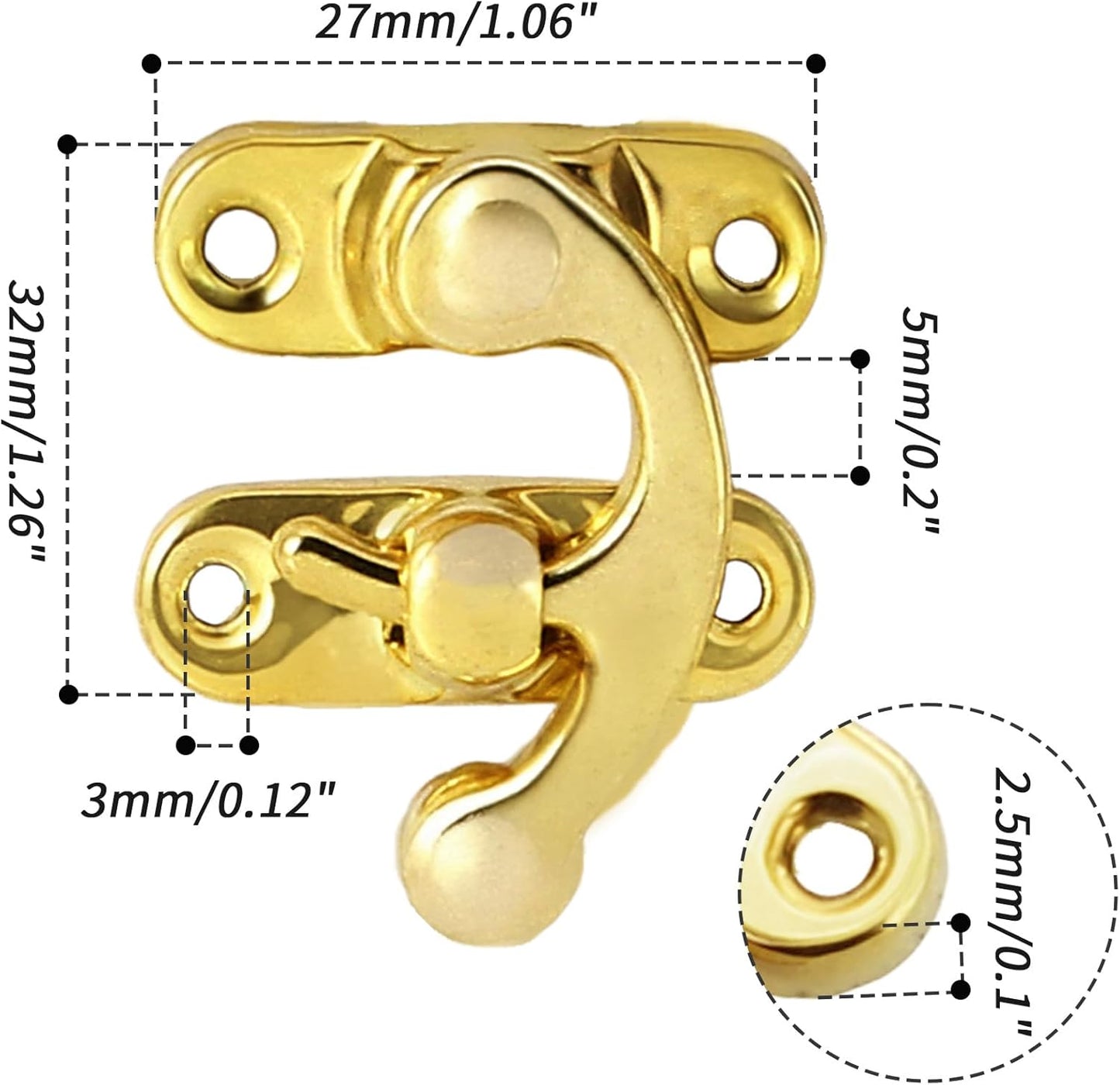 Biaungdo 5pcs Gold Vintage Style Swing Bag Clasp Closure Lock Latch for Furniture Wooden Box Jewelry Case Silver Tone with Mounting Screw & Screwdriver, 33 x 29 mm