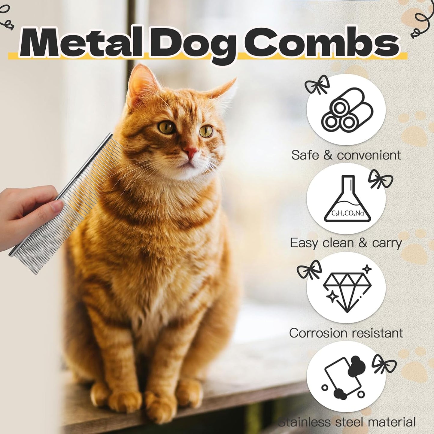 Biaungdo 3 Pcs Dog Grooming Combs Set, Metal Dog Comb for Removing Tangles and Knot, Cat Brush Grooming Tool for Long Haired Pets(7.48 x 1.65 inch & 7.4 x 1.3 inch & 6.5 x 1.14 inch)