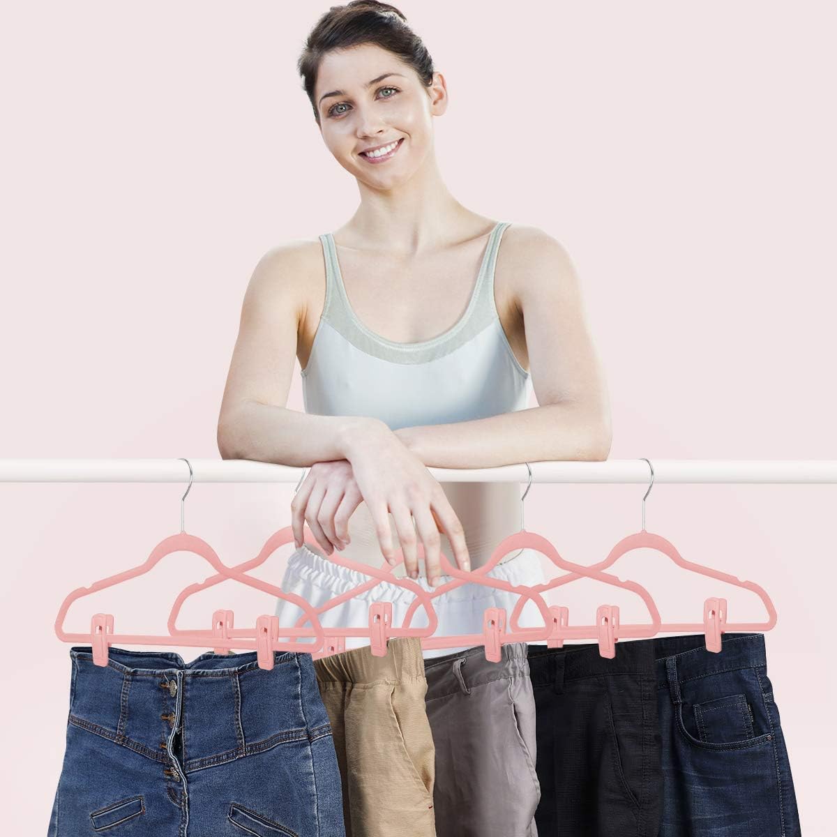 Brush Pink Velvet Hangers Clips 20 PCS, Premium Velvet Clips for Thin Velvet Hanger, Non Slip Strong Finger Clips Perfect for Suit Skirt Pant Clothes Velvet Hangers