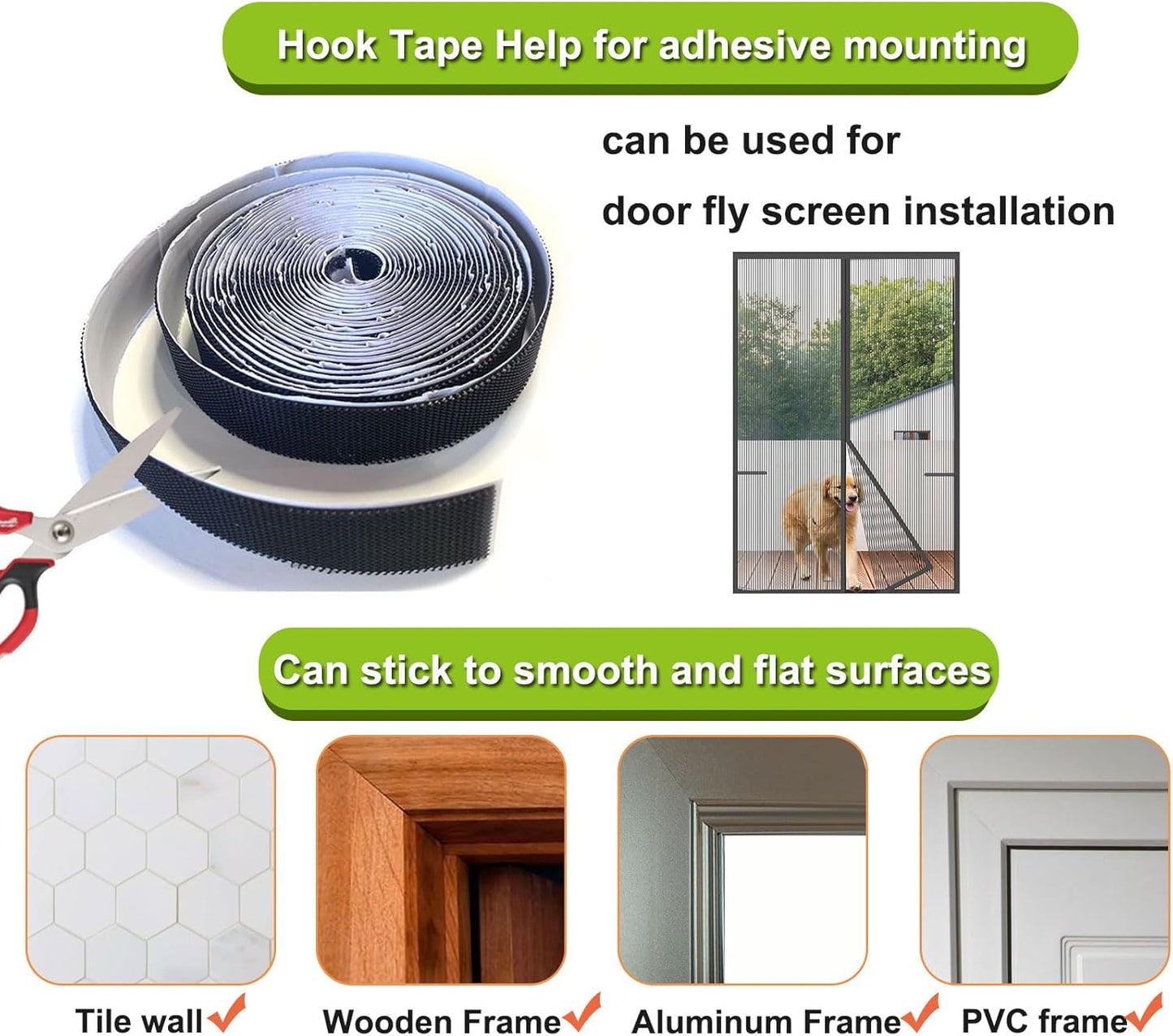 Stronger Adhesive Tape Hook Tape Self-Adhesive, Width 2cm, Length 600cm, Black, for Magnetic Screen Door Mesh Window Curtains