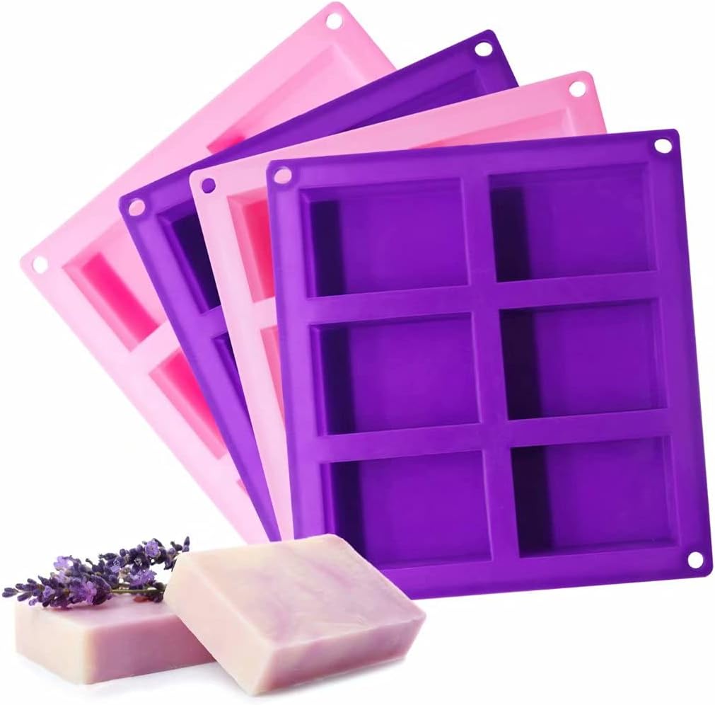 Bangp 4 Pack Silicone Soap Molds,Rectangle Soap Mold,6 Cavities Silicone Molds for Craft Soap Making,Chocolate, Cake Molds,with 100pcs 3.5x5 inches Bags
