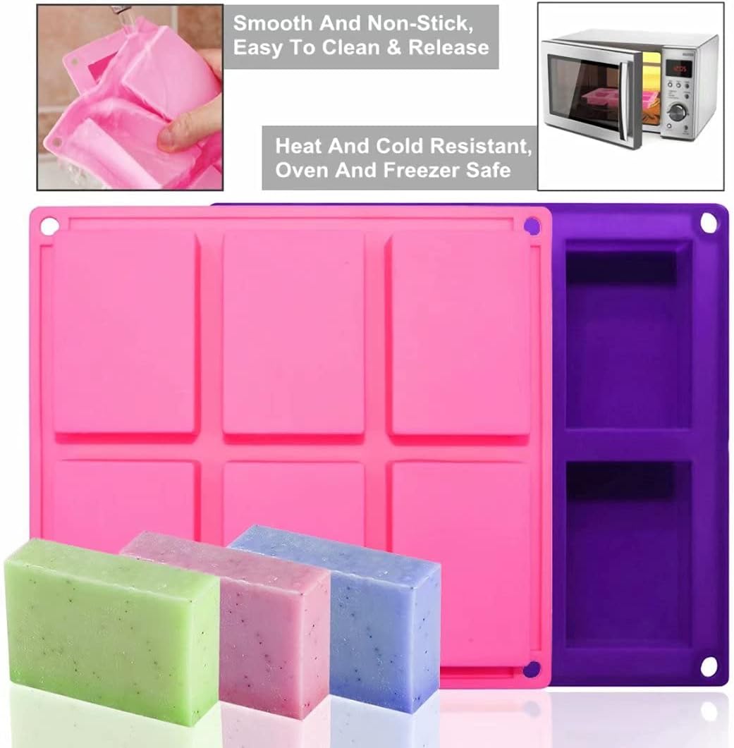 Bangp 4 Pack Silicone Soap Molds,Rectangle Soap Mold,6 Cavities Silicone Molds for Craft Soap Making,Chocolate, Cake Molds,with 100pcs 3.5x5 inches Bags