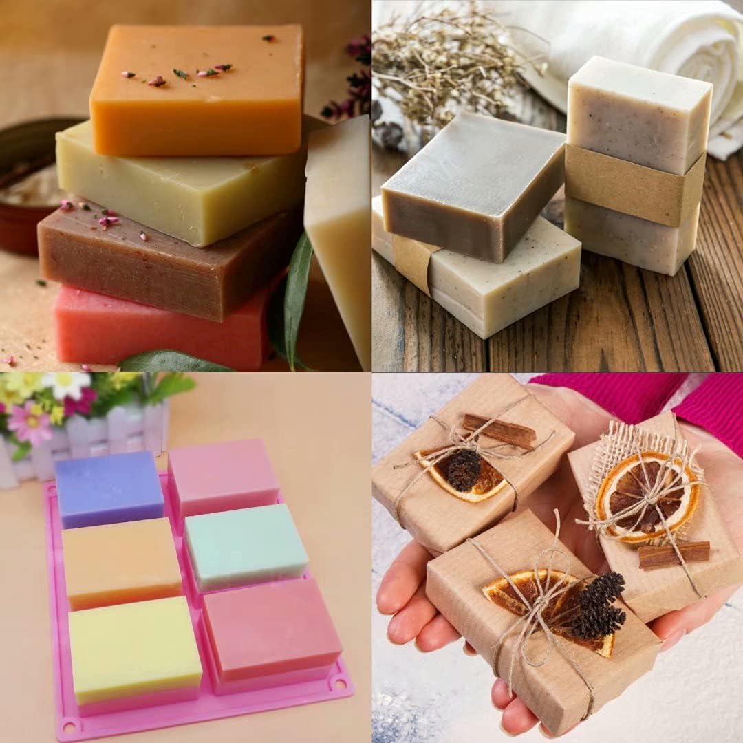 Bangp 4 Pack Silicone Soap Molds,Rectangle Soap Mold,6 Cavities Silicone Molds for Craft Soap Making,Chocolate, Cake Molds,with 100pcs 3.5x5 inches Bags